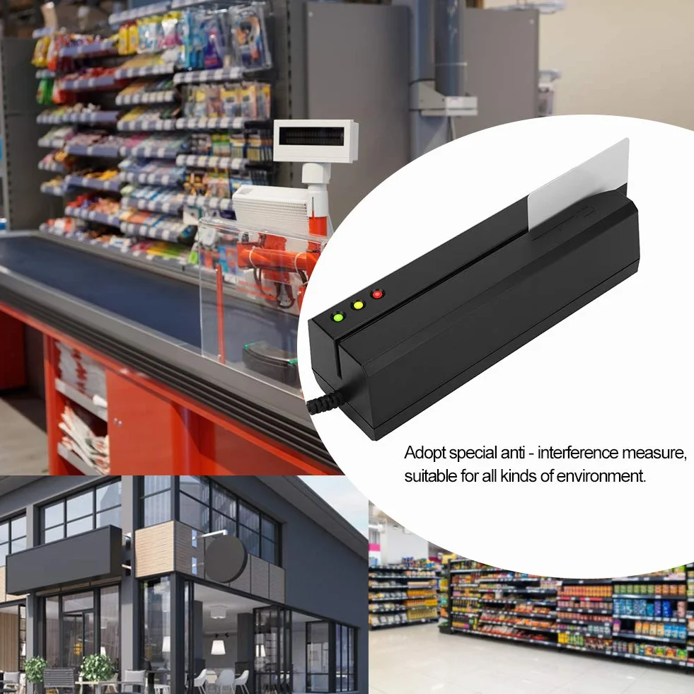 MSR605X Lector de Tarjetas con Banda Magnética, Indicador LED y Zumbador para Lectura de Estado de Escritura, Manual de Alta Velocidad, 3 Pistas Compatibles con ISO ANSI DIN