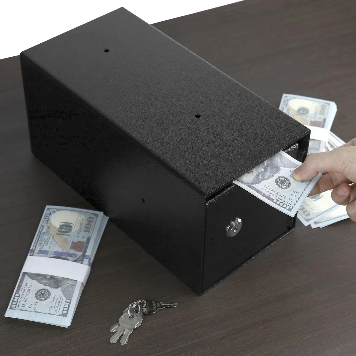 QWORK Caja fuerte resistente con 2 llaves, diseño de ranura unidireccional antirrobo para almacenamiento seguro de efectivo, llaves y documentos, ideal para pequeñas empresas, minoristas, iglesias y