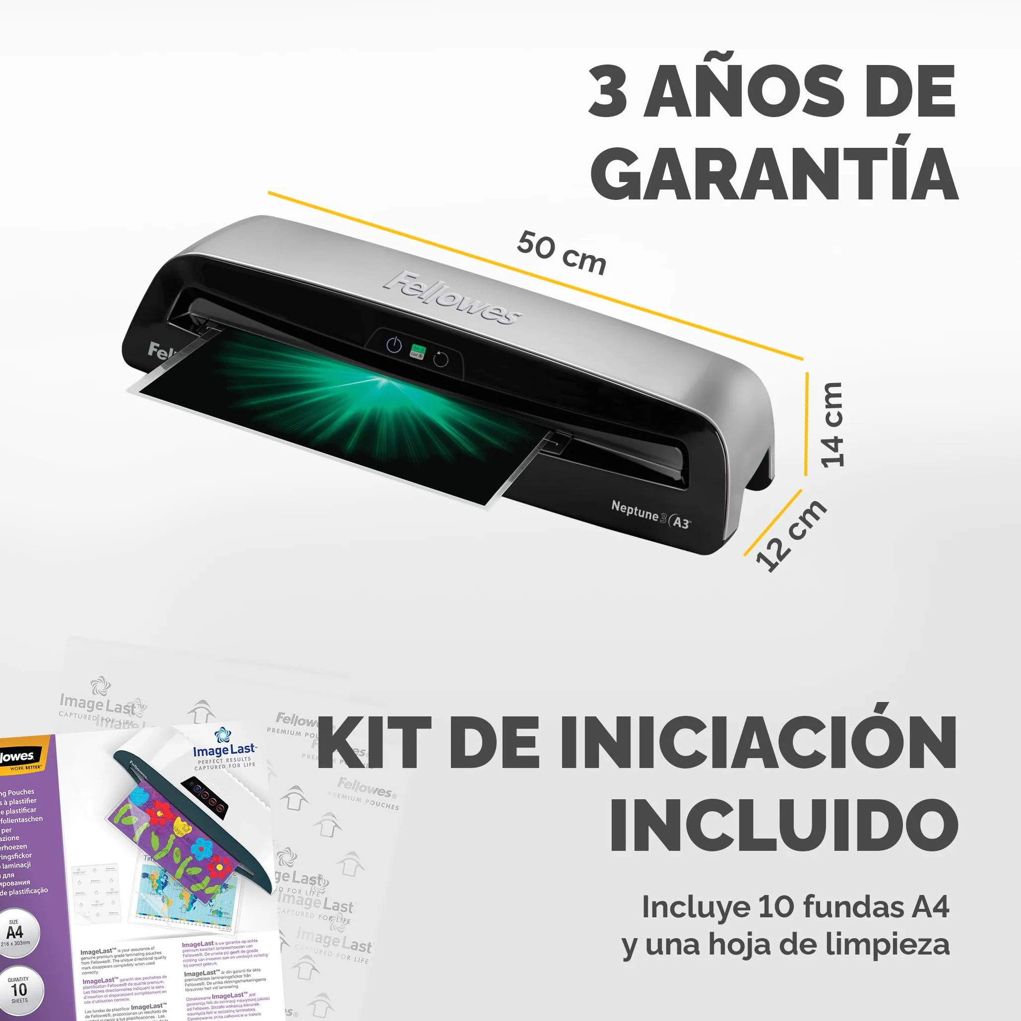 Fellowes, Neptune 3 A3, Plastificadora de documentos, color negro y gris