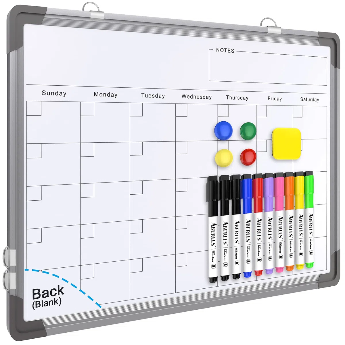 Pizarra blanca con calendario mensual para pared, pizarra de borrado en seco de 16 x 12 pulgadas, pequeña pizarra blanca magnética, pizarra colgante de doble cara para oficina, escuela, hogar, cocina