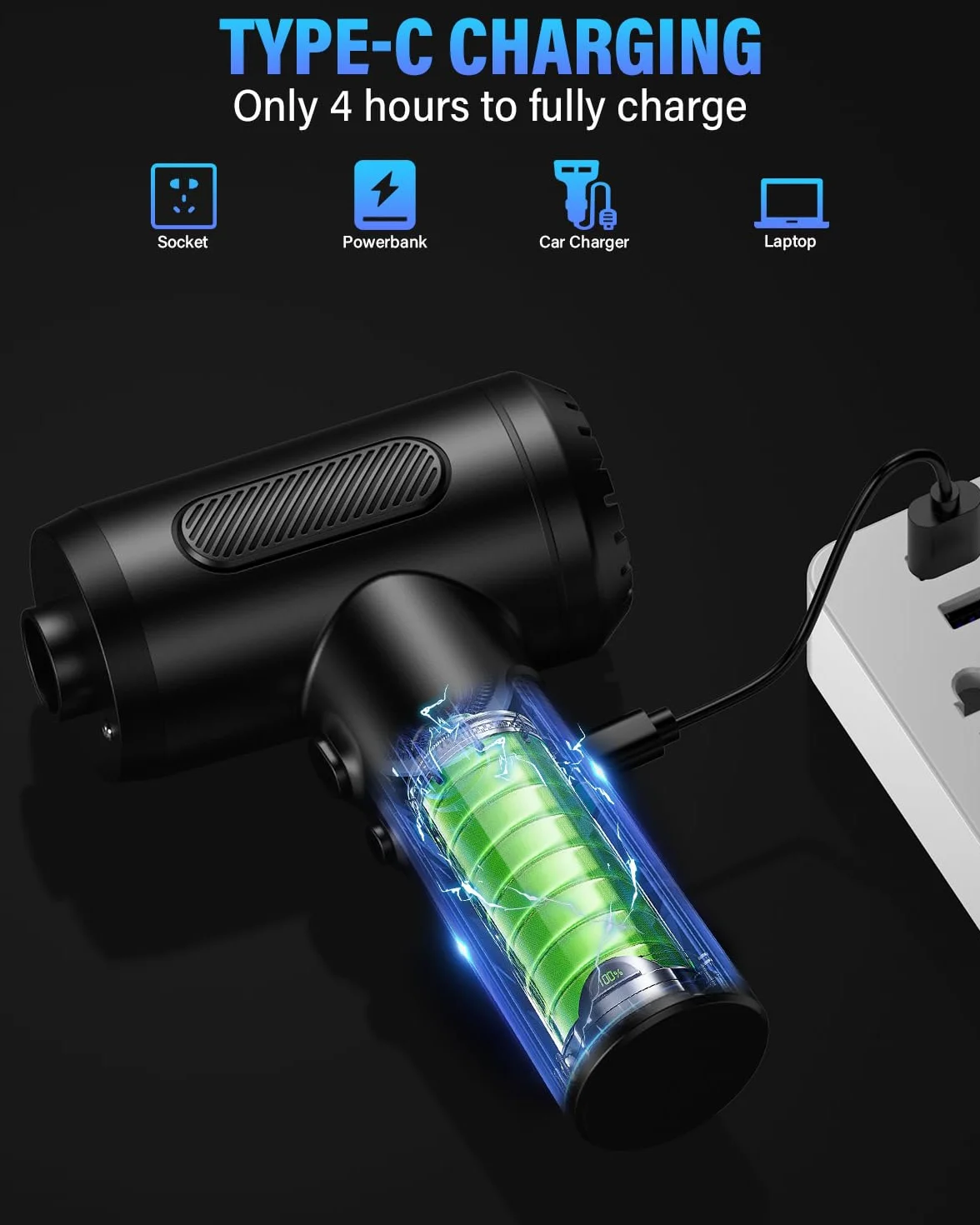 Soplador de Aire para pc, 3 Velocidades 91000 U/min Aire Comprimido Limpieza pc Air Duster, Plumero Electrico USB Recargable con batería de 6000mah para computadora portátil, Teclado, automóvil