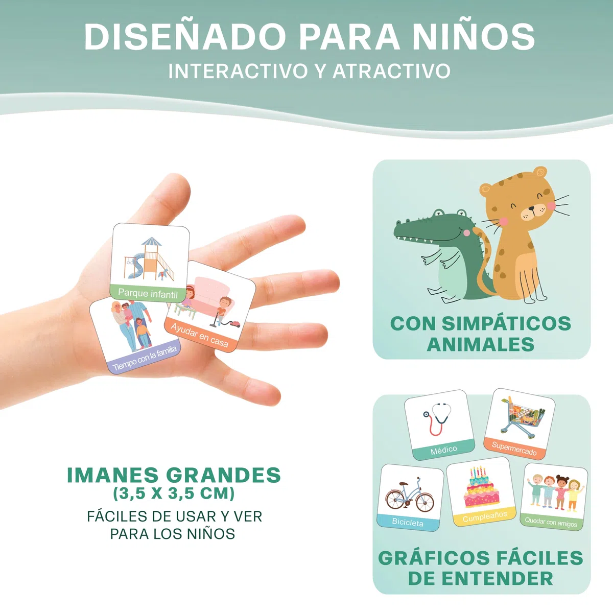 Planificador semanal para niños - Pizarra magnética Montessori con un bonito diseño que incluye 196 imanes y un bolígrafo - Juegos educativos a partir de 3 años - Calendario infantil