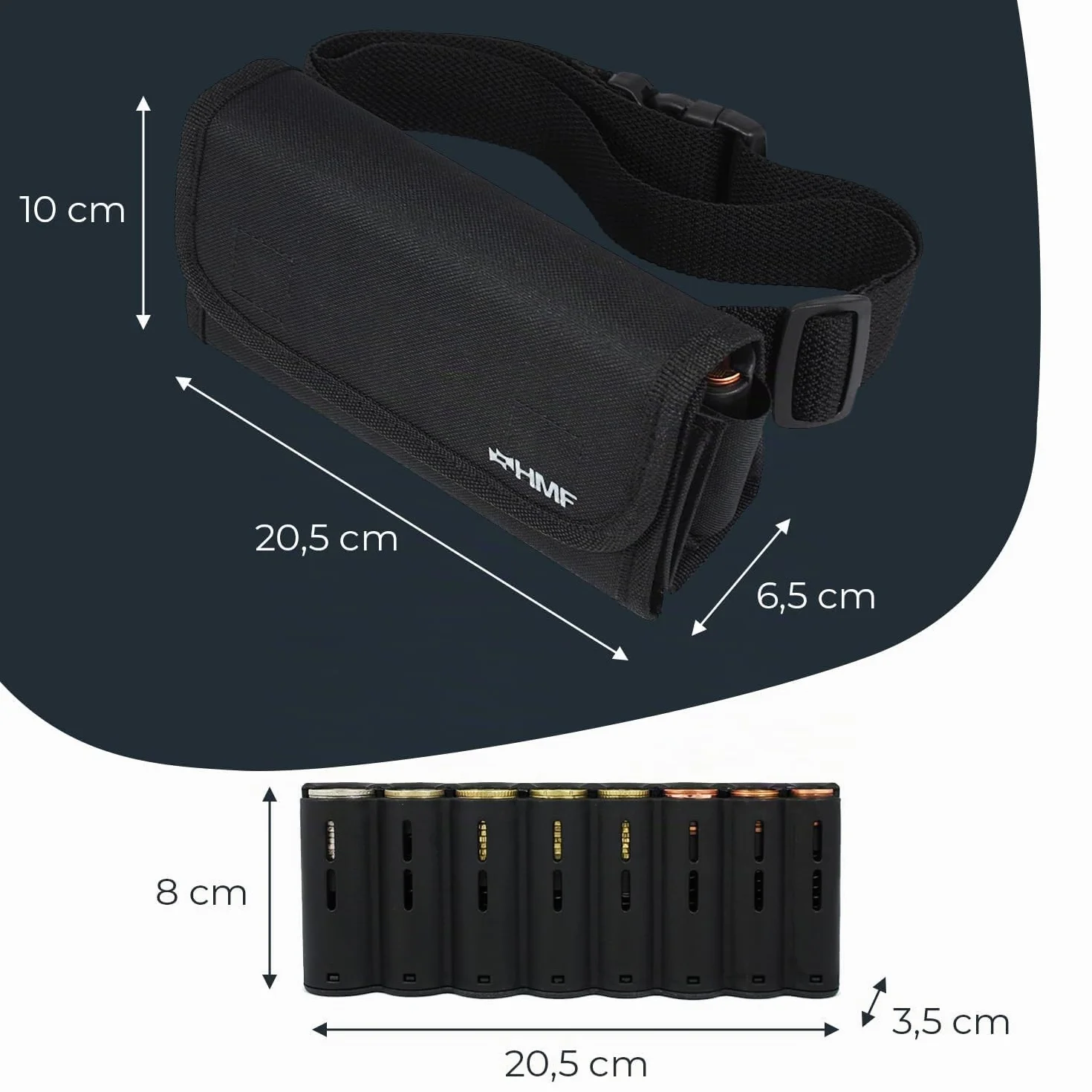 HMF Cartera de Camarero Profesional con Cambiador de Euros 20,5 x 6,5 x 10 cm Negro