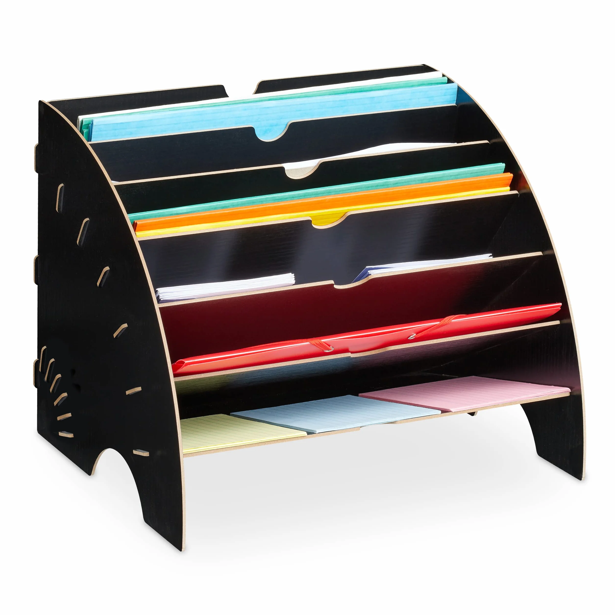 Relaxdays Bandeja Documentos MDF 6 Compartimentos A4 27 x 34 x 27 cm Negro Organizador