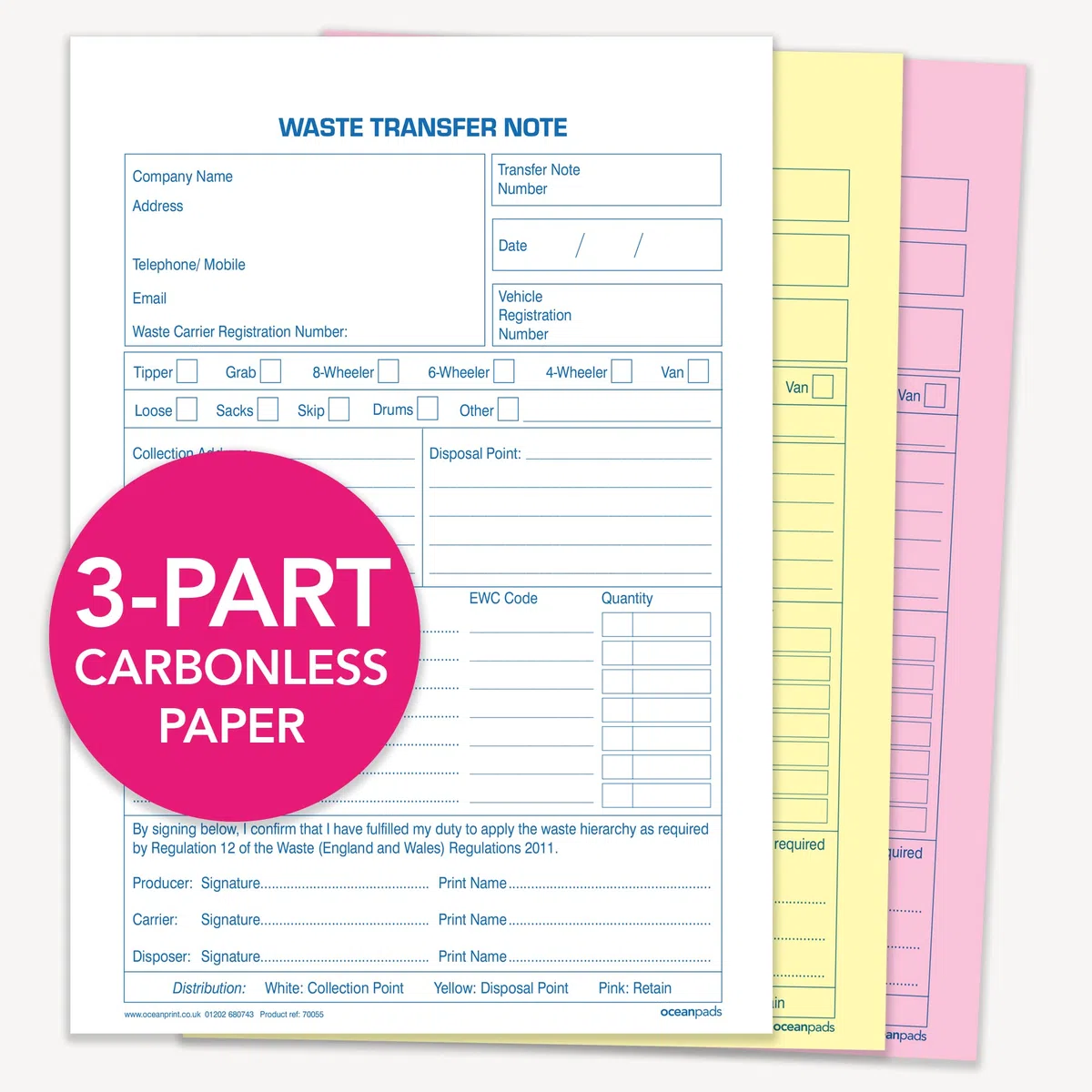 Ocean Pads 70055 - Cuaderno de papel autocopiativo de 3 partes (A5, 50 unidades)