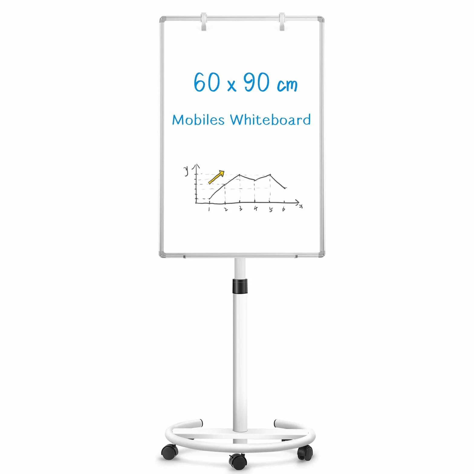 Pizarra blanca móvil, 60 x 90 cm Pizarra blanca magnética con soporte, pizarra flipchart ajustable en altura, pizarra blanca de pie de borrado en seco para oficina, enseñanza