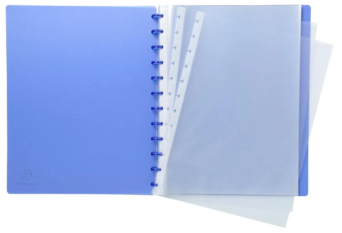 Exacompta - Ref. 86352E - Cartón de 4 protectores de documentos extraíbles con 30 fundas granuladas desmontables - 60 vistas - para A4 - Tamaño 24,5 x 31 cm - Tapa dura translúcida - color azul