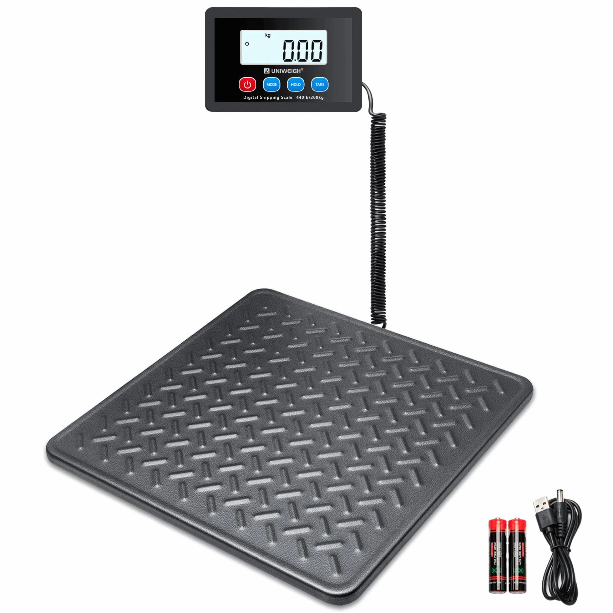 UNIWEIGH Báscula digital de precisión 10 g, plataforma de acero, para paquetes, con LCD/Hold/Tara, pilas y USB