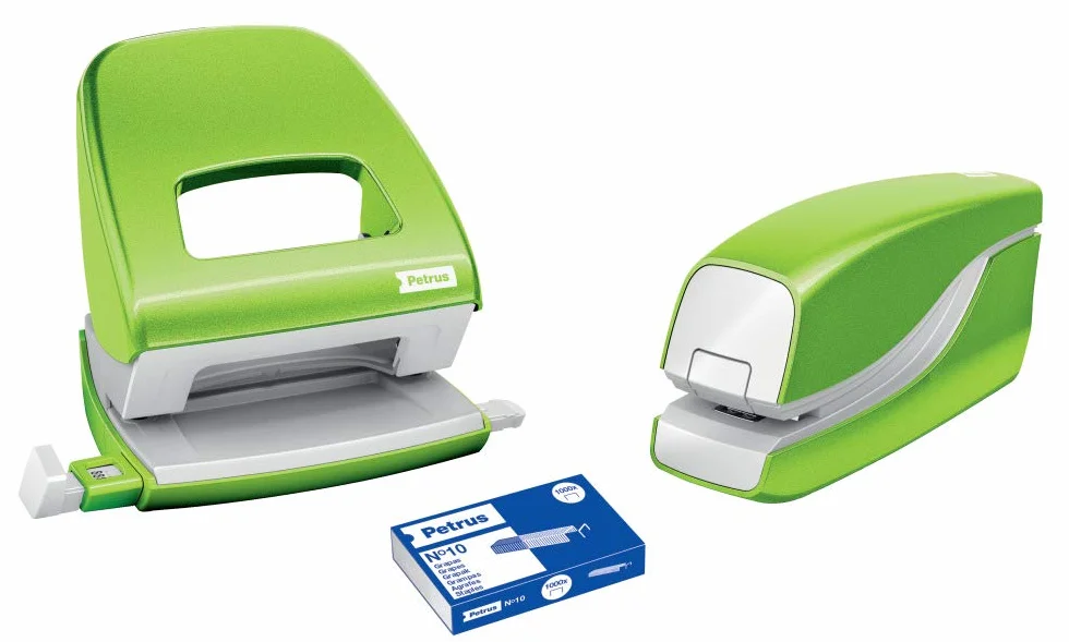 Petrus Grapadora petrus electrica e-310 wow verde metalizado capacidad 12 hojas usa grapa nº 10