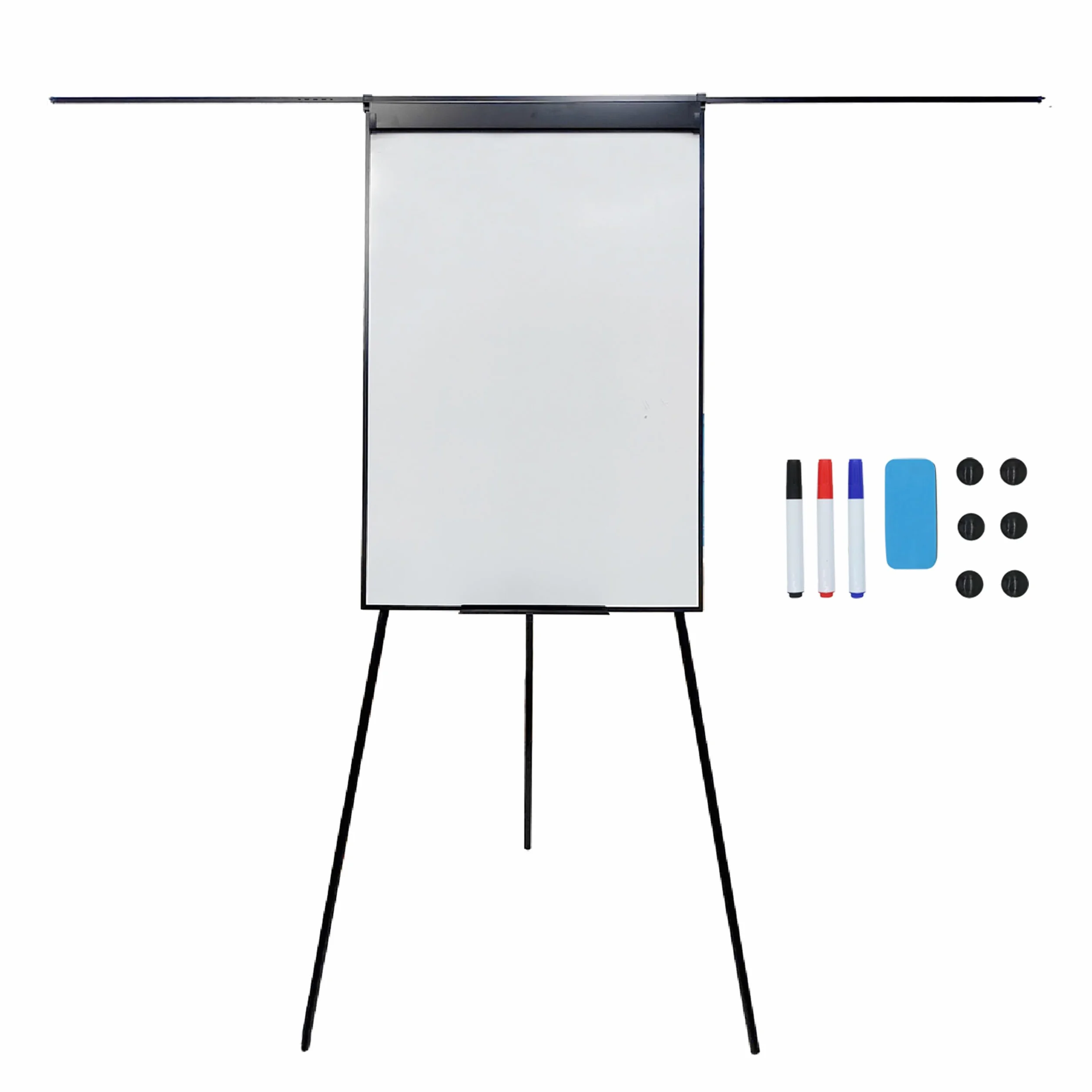 Pizarra Blanca Relaxdays, magnética, Regulable, trípode, Soporte para marcadores, Aluminio, HB: 100 x 70 cm, Negra