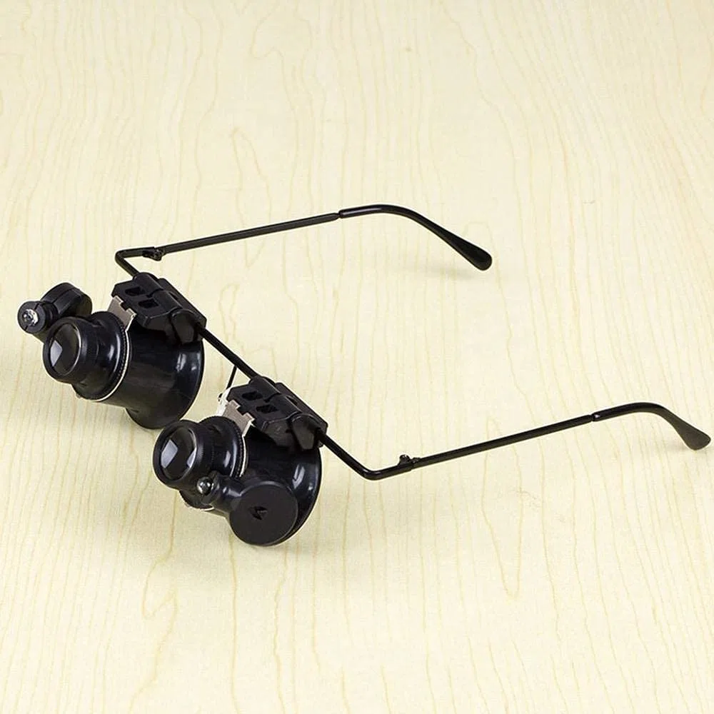Lupa de reparación montada en la Cabeza, Lupa de Diadema para Gafas con luz LED, Lupa de 20 aumentos para relojero, joyero, Lupa de Lentes ópticas para Lectura/observación/repa,