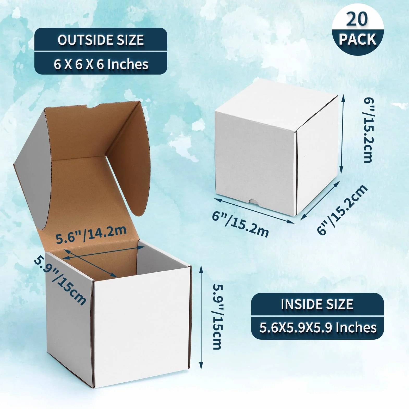 EYMPEU 15,3x15,3x15,3 cm(6x6x6 in) Cajas de Carton, 20 Pack Blanco, Cajas Pequeñas de Cartón Ondulado Kraftlo