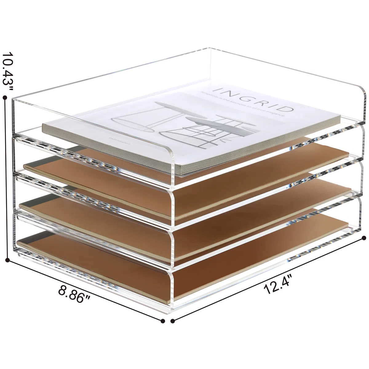 SANRUI Bandeja de papel acrílico de 4 niveles, organizador de archivos apilable para papel A4, cartas, archivos, accesorios de escritorio de oficina transparentes para el hogar, escuela, oficina
