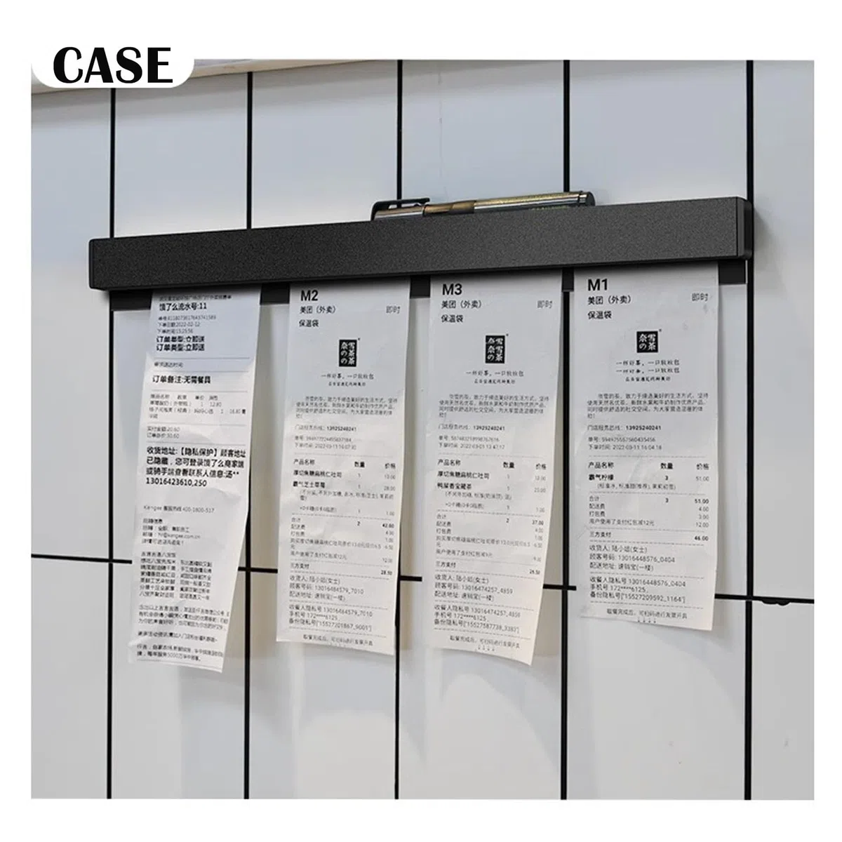 2 soportes para recibos para restaurante, refrigerador, sin taladro, soportes para pedidos de boletos de restaurante, para paredes, hogar, cocina, oficina, cafeterías, pubs, bares (negro, 19.7