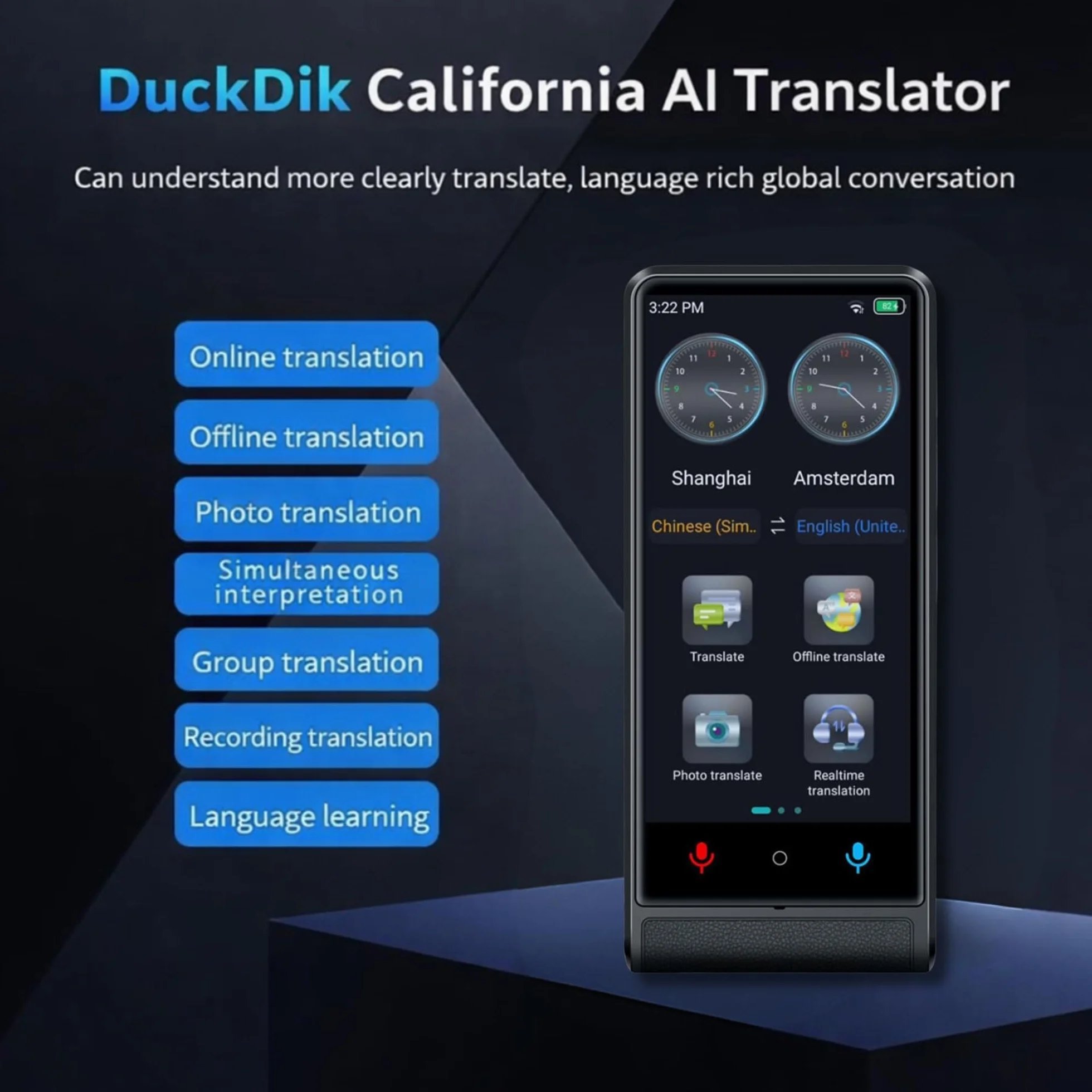 California, Traductor de Idiomas Instantáneo de Voz 2026, Traductor Simultáneo Sin WiFi, Pantalla Táctil 4 Pulgadas, Aleación de Aluminio, 142 Idiomas Online 22 Offline, Traductor Portátil