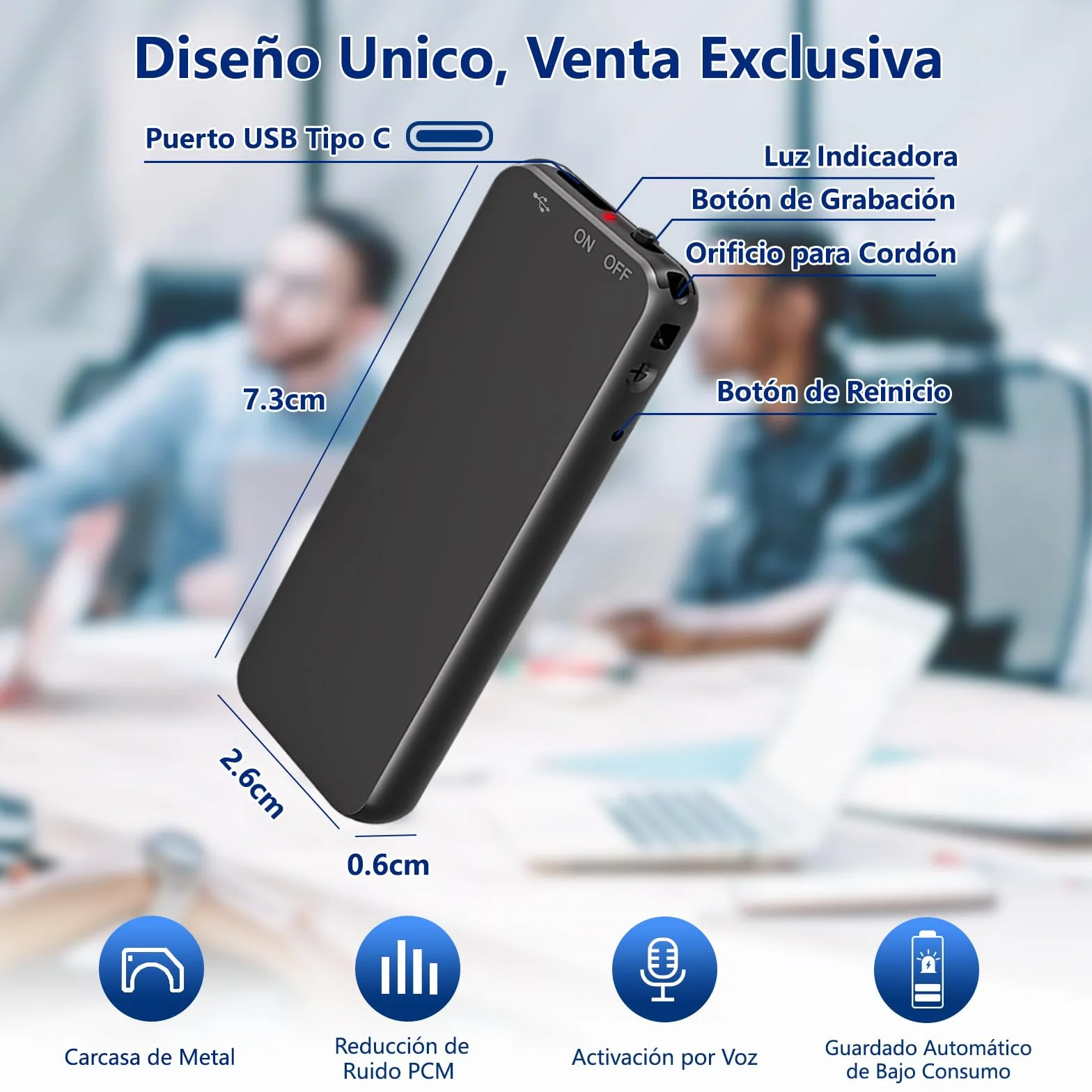 40H Grabadora de Voz, 64GB Mini Grabadora Voz con Funda de Metal Negra, Grabadora Audio USB-C para Grabar Clases Reuniones Entrevistas