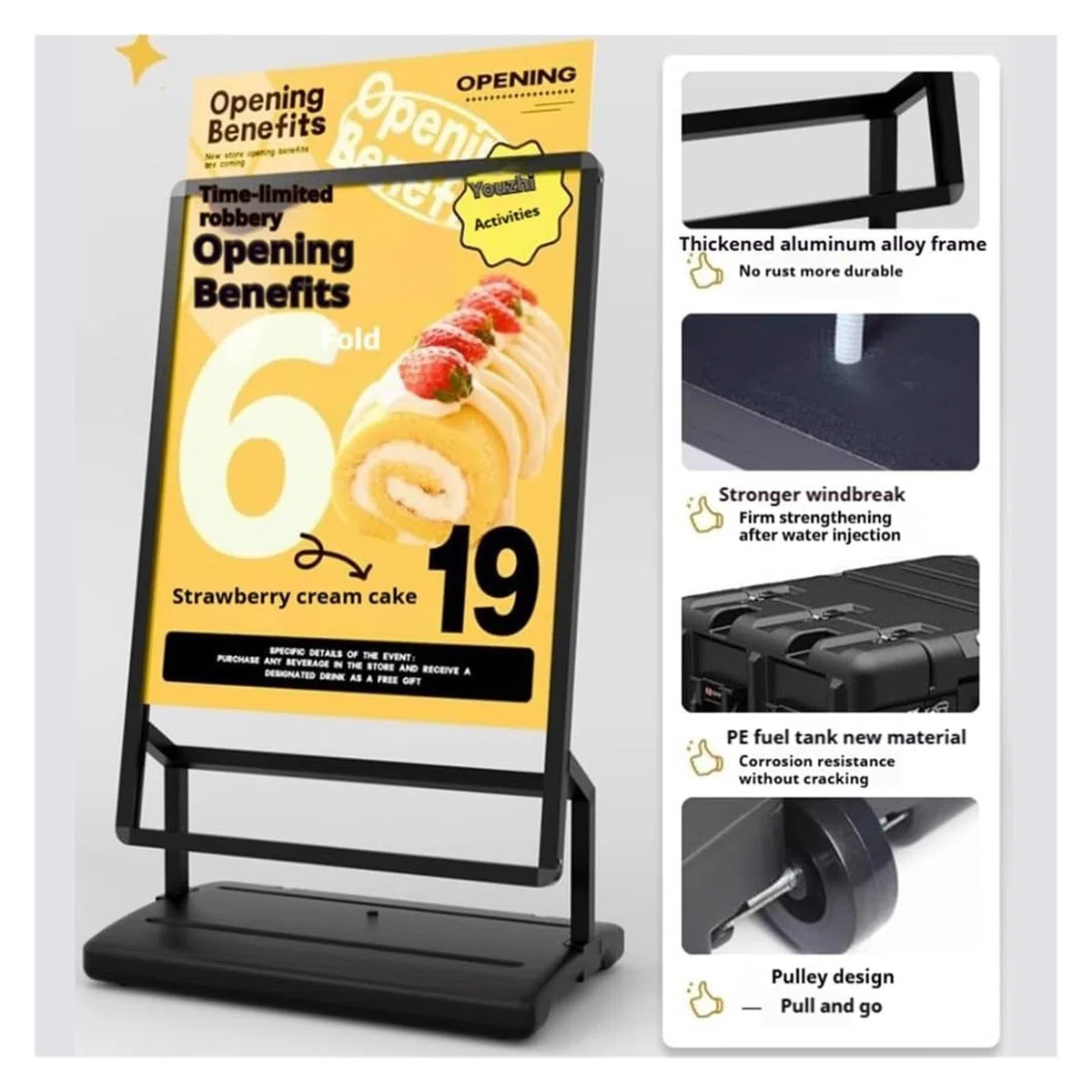Soporte For Carteles De Exterior con Base Rellena, Resistente Al Viento, For Aceras, con Dos Ruedas En La Parte Inferior, For Negocios, Publicidad, Menús Y Guías.(Black)
