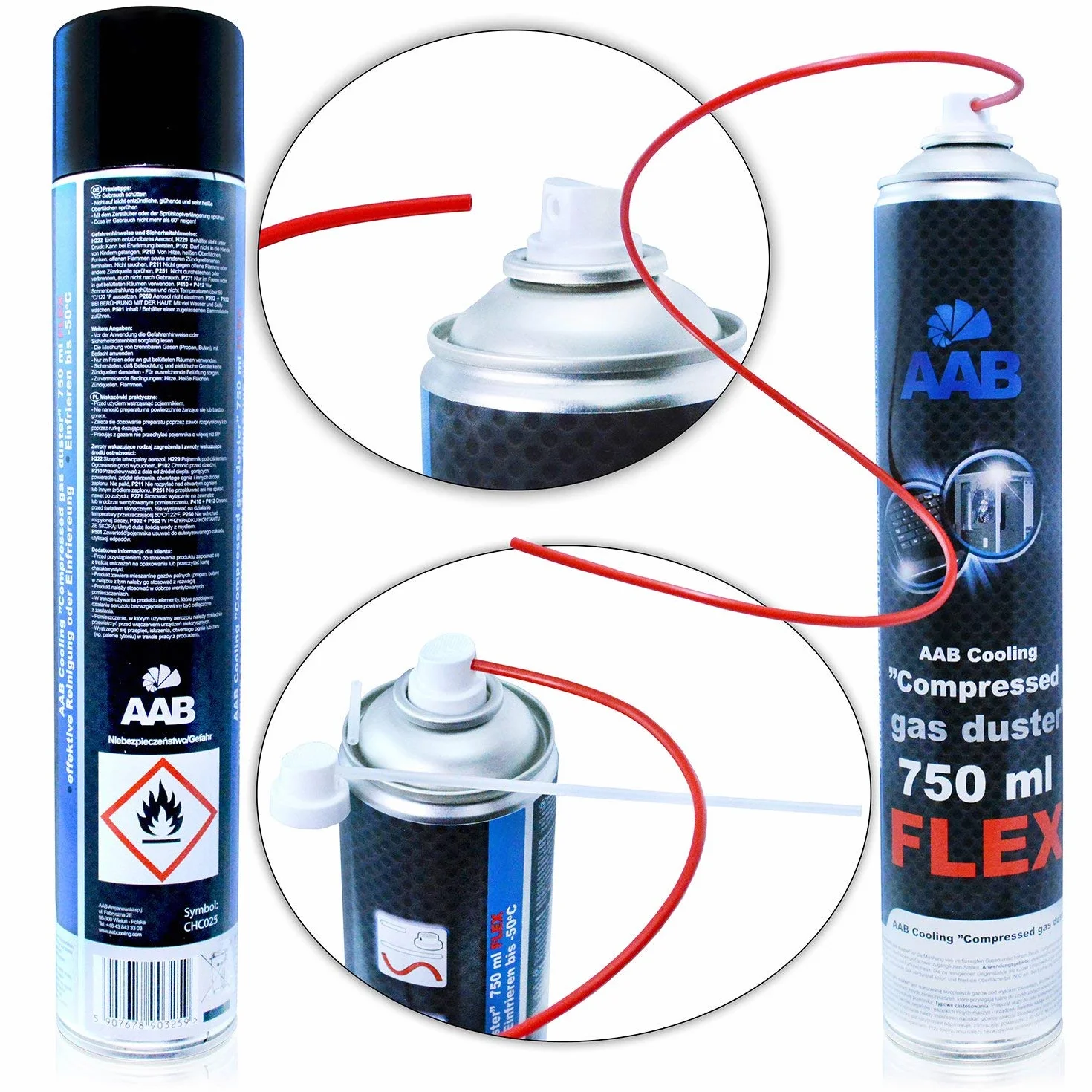 AABCOOLING Compressed Gas Duster Flex 750ml - Conjunto de 11 - Spray Aire Comprimido con un Tubo Flexible, Limpiar Teclado, Limpia Polvo, Botella de Aire Comprimido, Soplador de Aire Comprimido