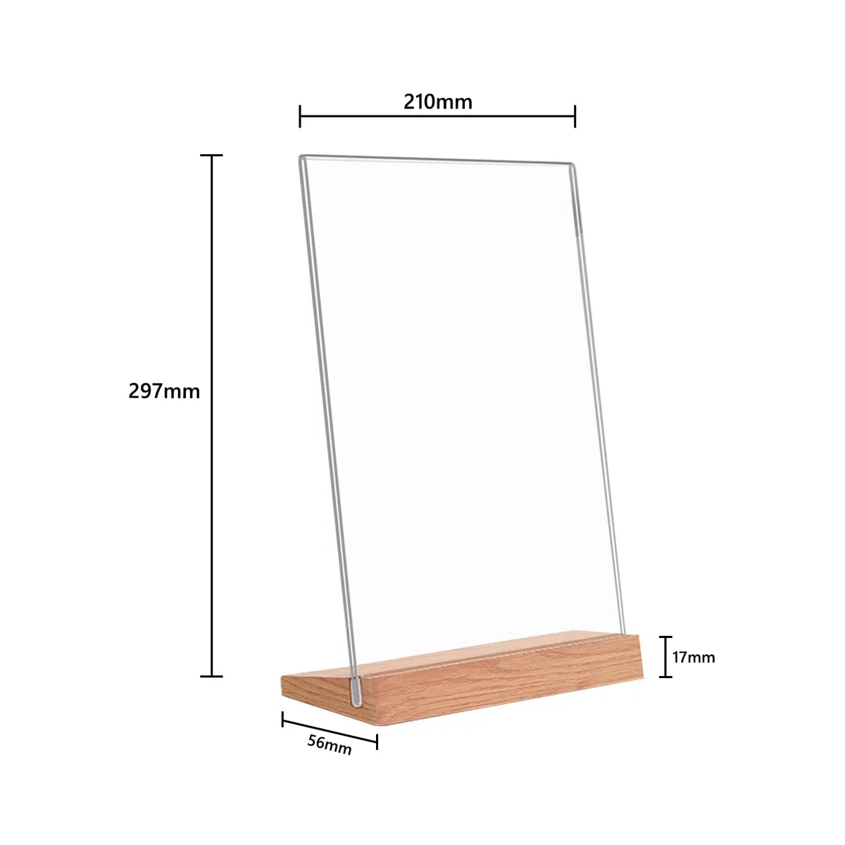 Soporte for letreros de acrílico doble cara con base madera | Transparente A4/A5/A6 3 piezas for exhibición de menús o letreros: Acrílico de doble cara con base de madera(A4(210x297mm))