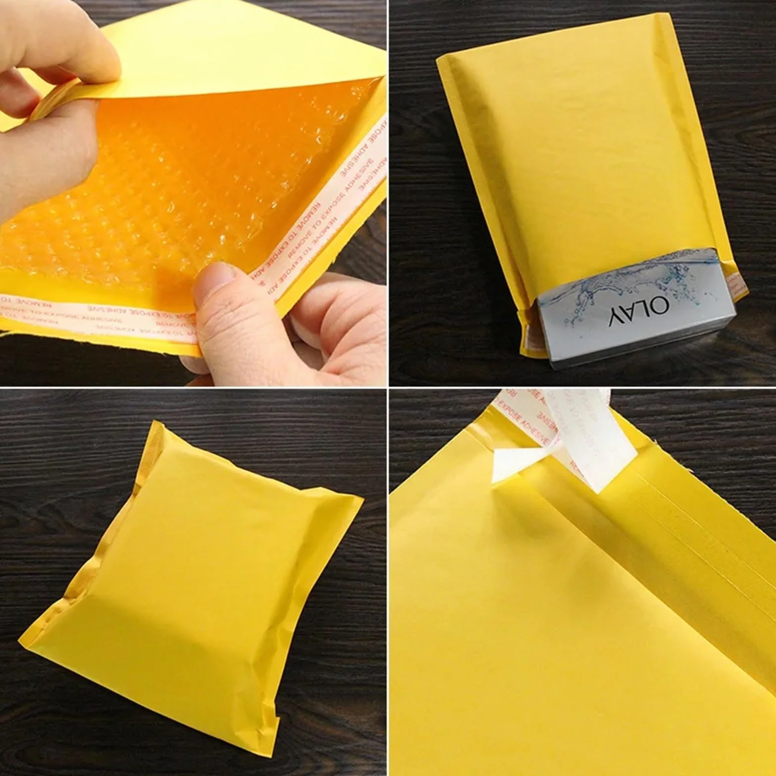 Embalaje de sobres publicitarios burbujas papel Kraft amarillo 50/100 Uds | Envío alineado polivinílico de los sobres acolchados del sello del uno mismo de los bolsos for el negocio(22X25CM 50pcs)
