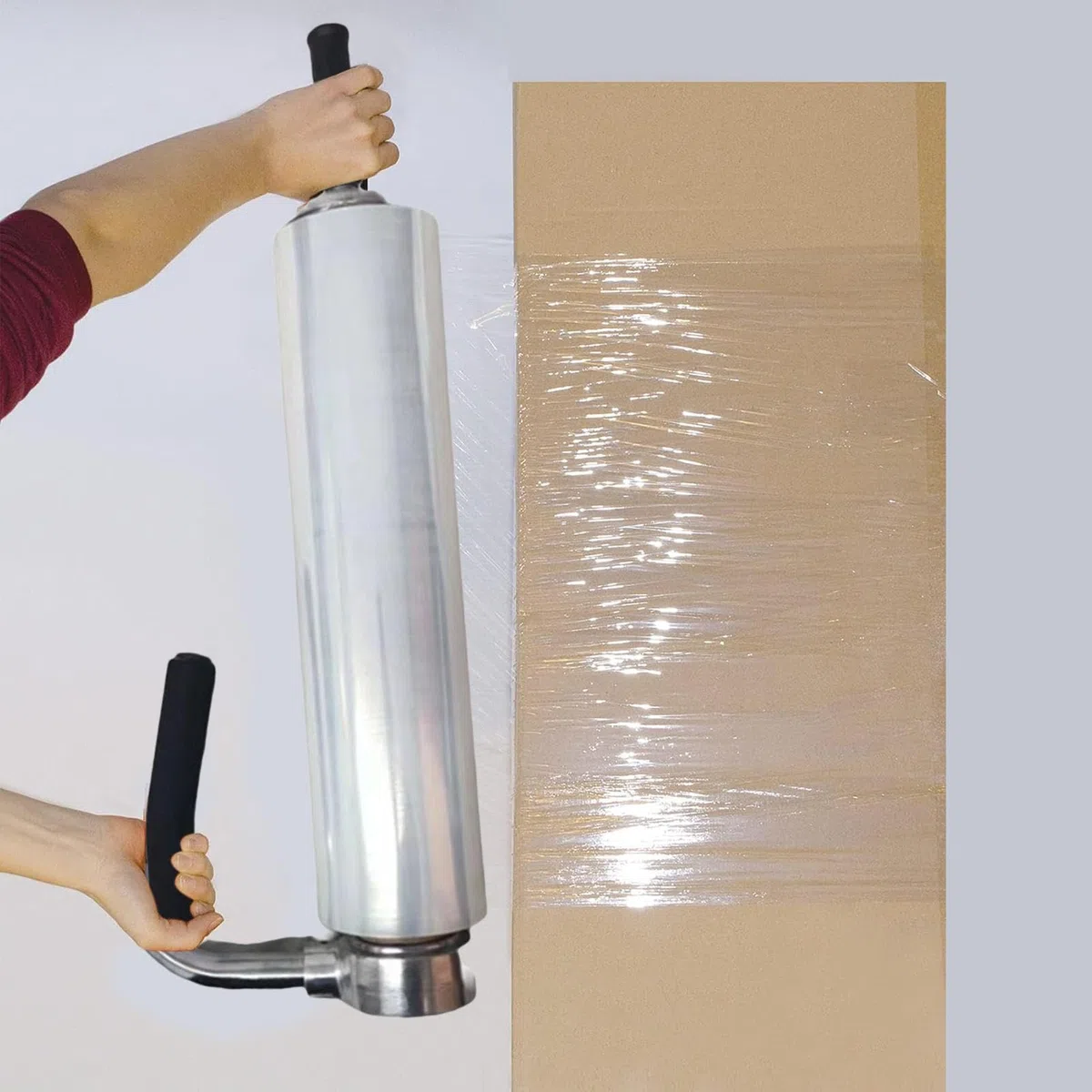 Máquina de embalaje de película elástica para palés, envoltura retráctil de resistencia industrial y dispensador | Dispensador de película retráctil de tensión ajustable resistente con mango extendido