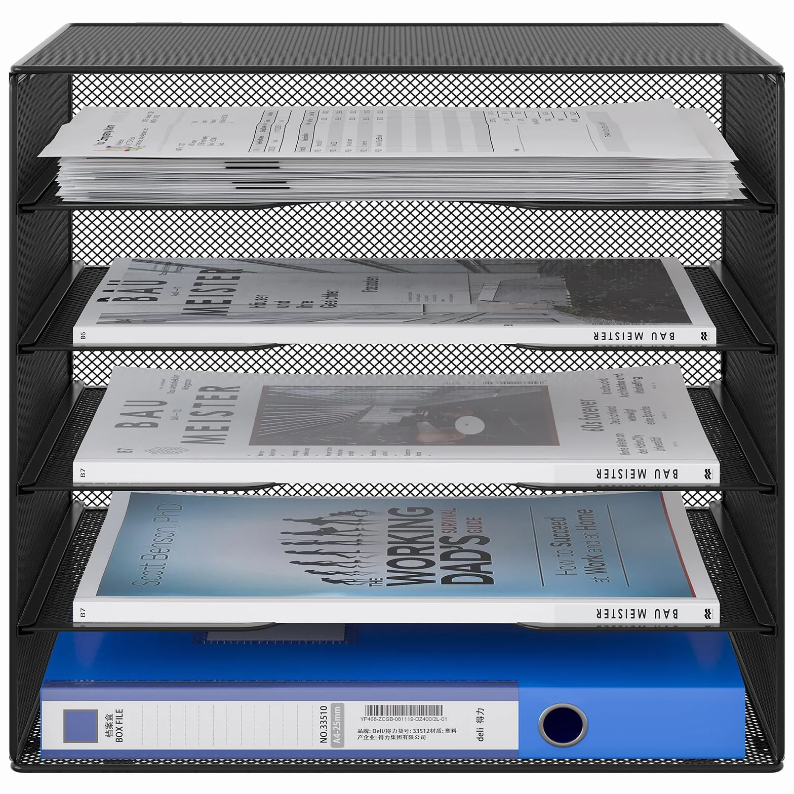 EasyPAG 5 Niveles Metal Malla Bandeja Archivador Organizador Oficina Soporte Documentos Clasificador Papeles Almacenamiento Escritorio Estante Folios Negro