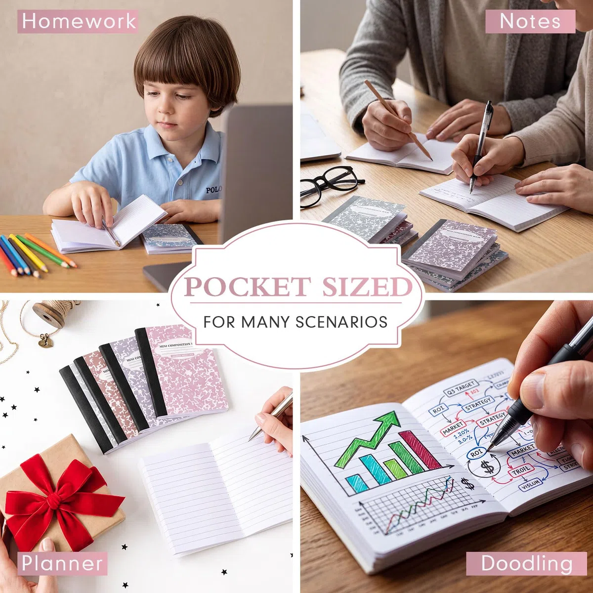 Colarr Paquete de 48 mini cuadernos de composición, cubiertas de mármol surtidas de 4.5 x 3.25 pulgadas, mini cuadernos de bolsillo con rayas estrechas para escuela, oficina, 120 páginas (60 hojas