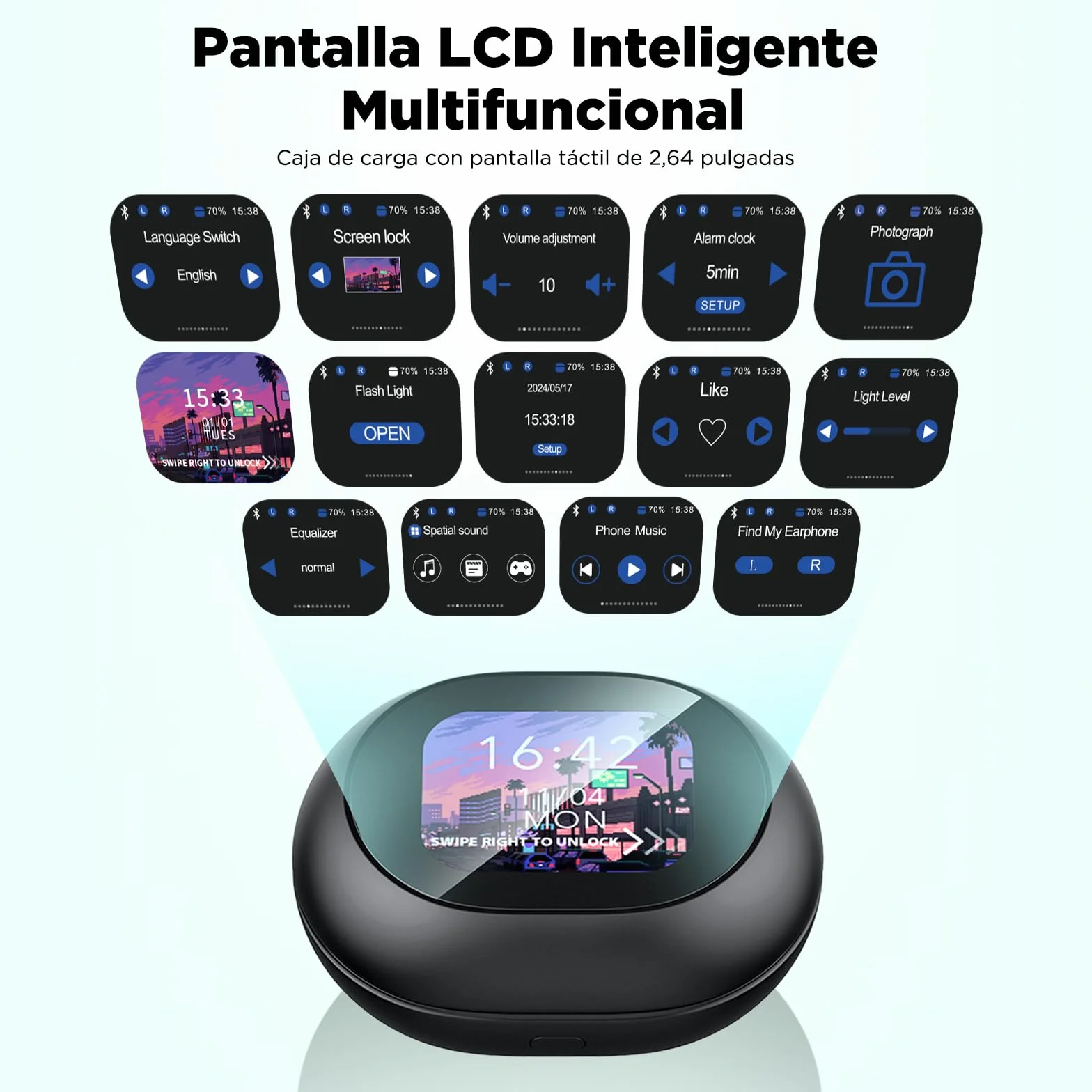 MINISO MS188 Auriculares Traductores de Idioma, 3 in 1 AI Auriculares Traductor en Tiempo Real 134 Idiomas, Auriculares Traductores Pantalla Táctil LCD OWS, Compatible con iOS y Android, Negro