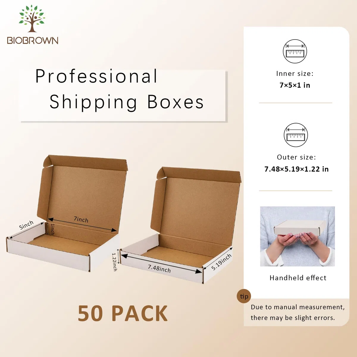 BIOBROWN Cajas de cartón corrugado blancas para pequeñas empresas, comercio electrónico y envoltorio de regalo, 18 x 13 x 2,5 cm (50 unidades)