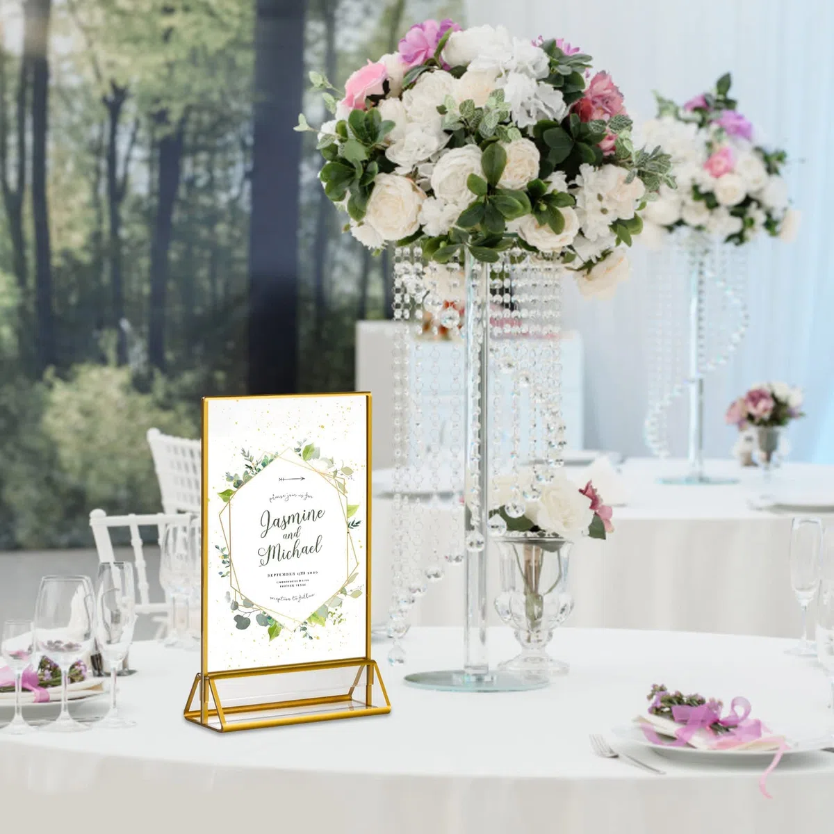 6 Piezas Menu Soporte con Borde Dorado,Soporte de Póster de Doble Cara,Soportes de números de Mesa de acrílico Dorado,para Restaurante,Menú,Foto o Anuncio