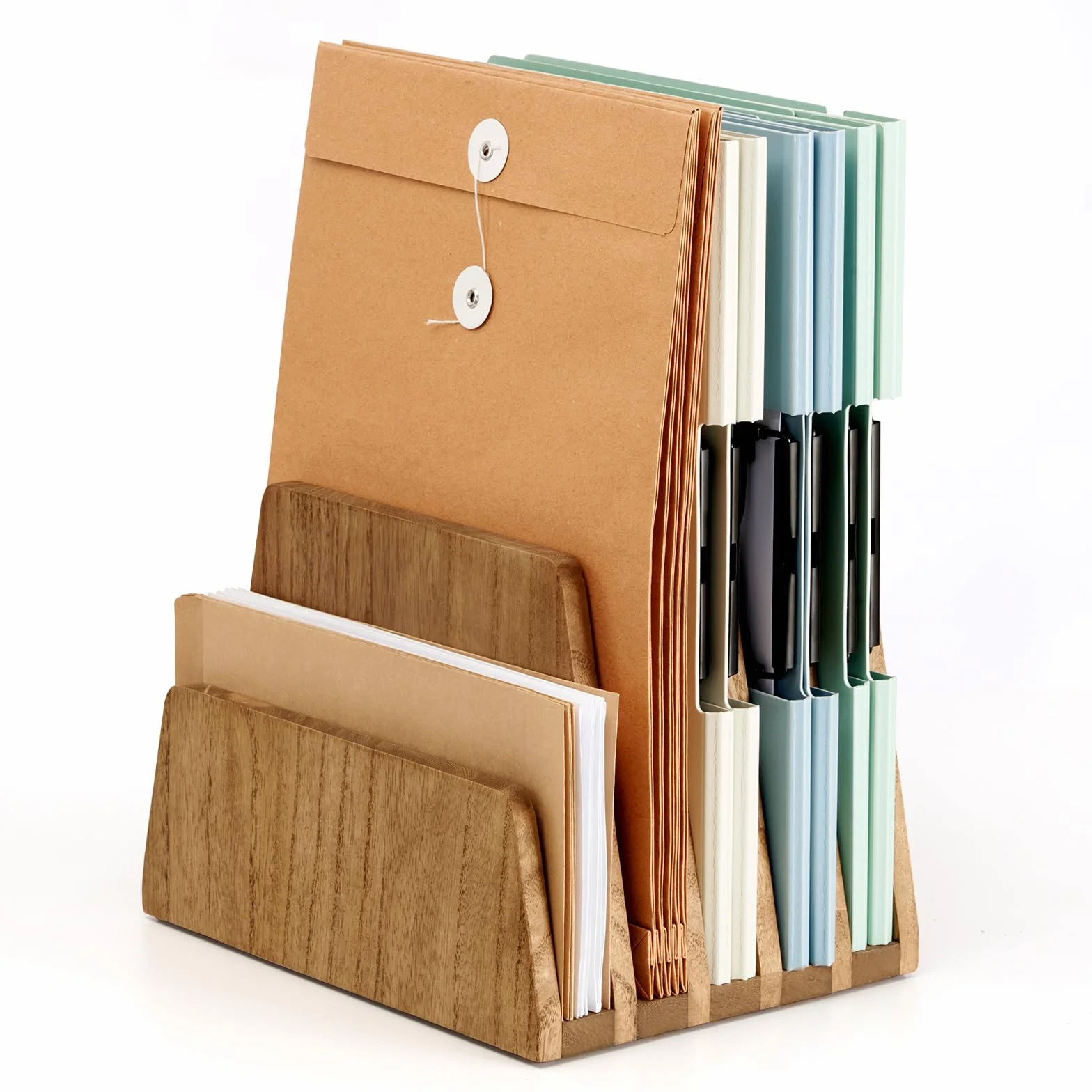KIRIGEN Organizador de Correo de Madera para Escritorio, Archivador Portapapeles, PortaCartas, Organizador para el Hogar y la Oficina 5 espacios color marrón
