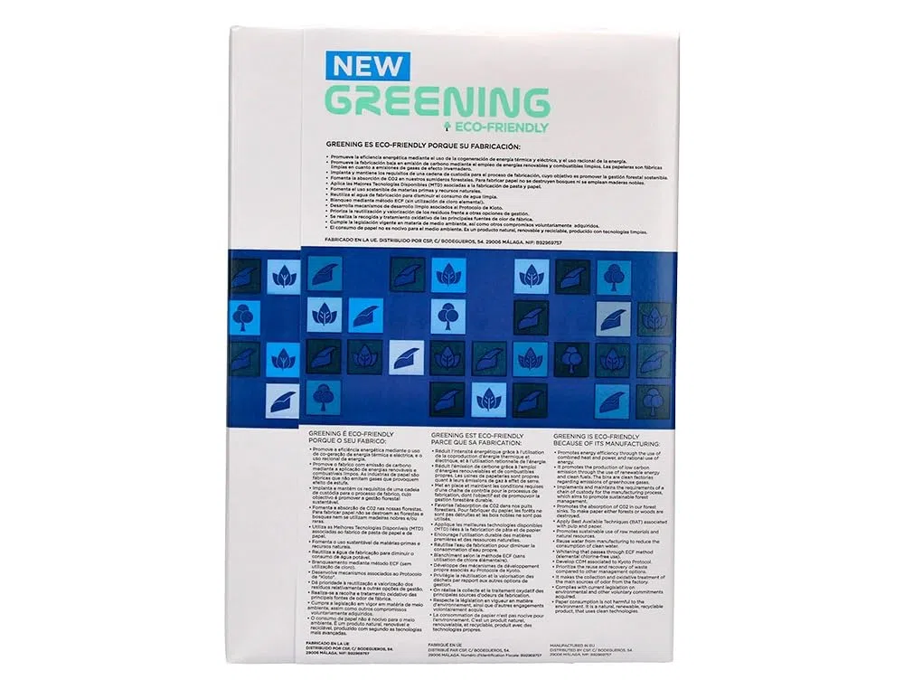Papel Fotocopiadora Greening Din A4 80 Gramos 10 Paquetes de 500 Hojas