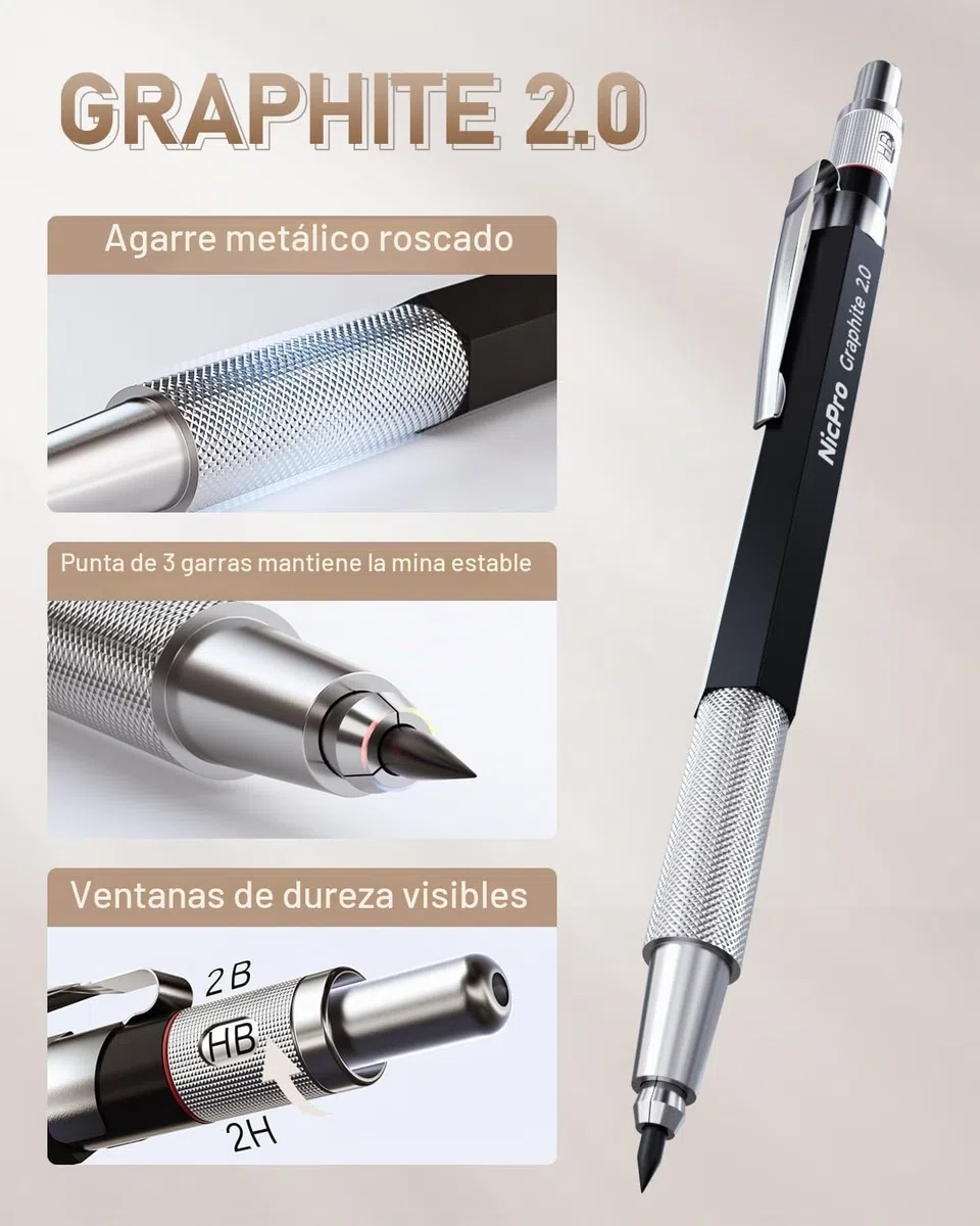 Nicpro 6 Piezas Lápices Mecánicos arte en Estuche Cuero, 0,5mm 0,7mm 0,9mm y 3 piezas 2 mm Portaminas con Recarga minas de Lápiz 16 Tubos (Negro 6B 4B 2B HB 2H 4H y Colores Minas)