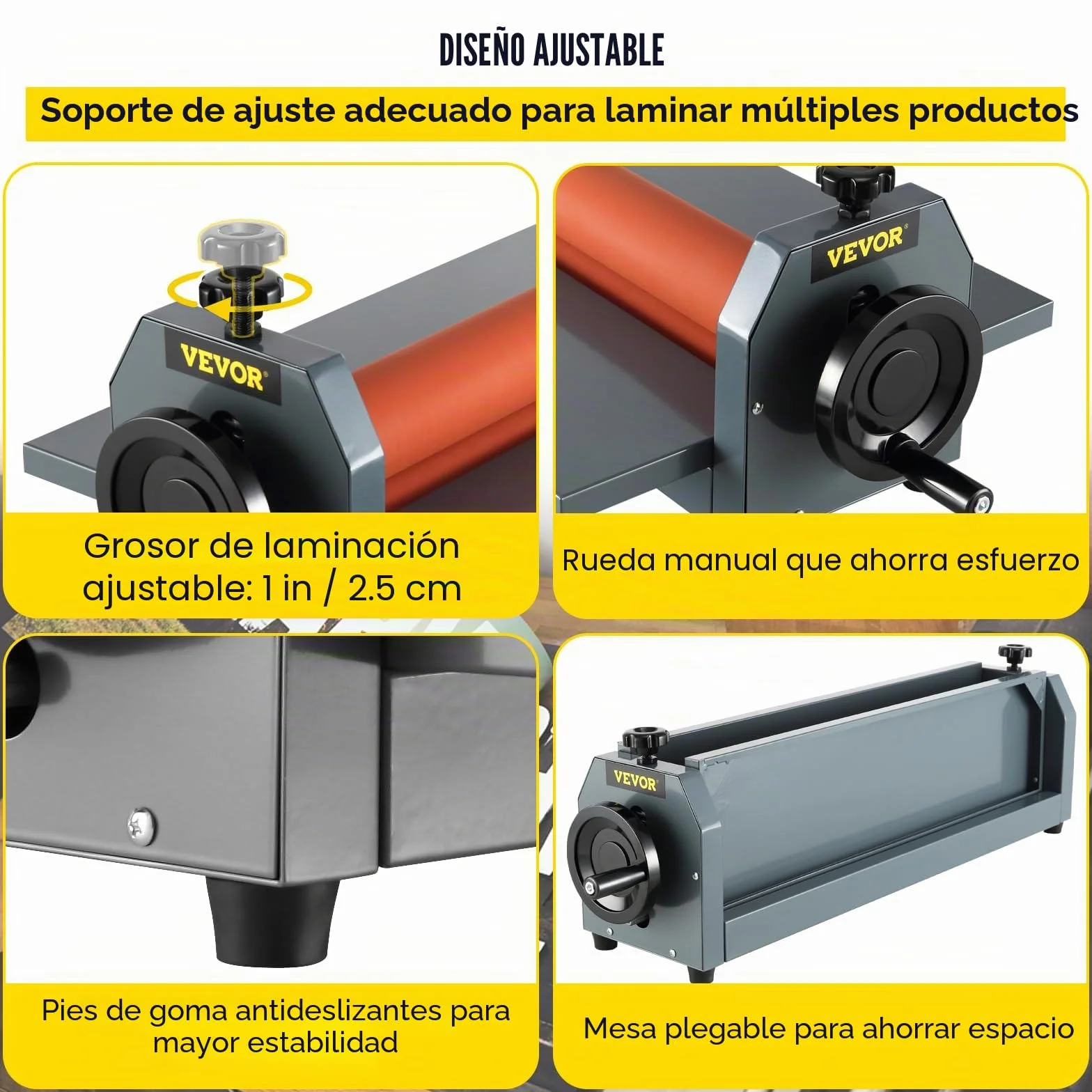 VEVOR Máquina Laminadora en Frío Manual de 1000 mm, Maquina Laminadora Profesional Espesor Máximo 18 mm, con Pies Ajustables, Laminadora de Rollo para Las Tiendas de Fotografía Publicidad Fotocopias