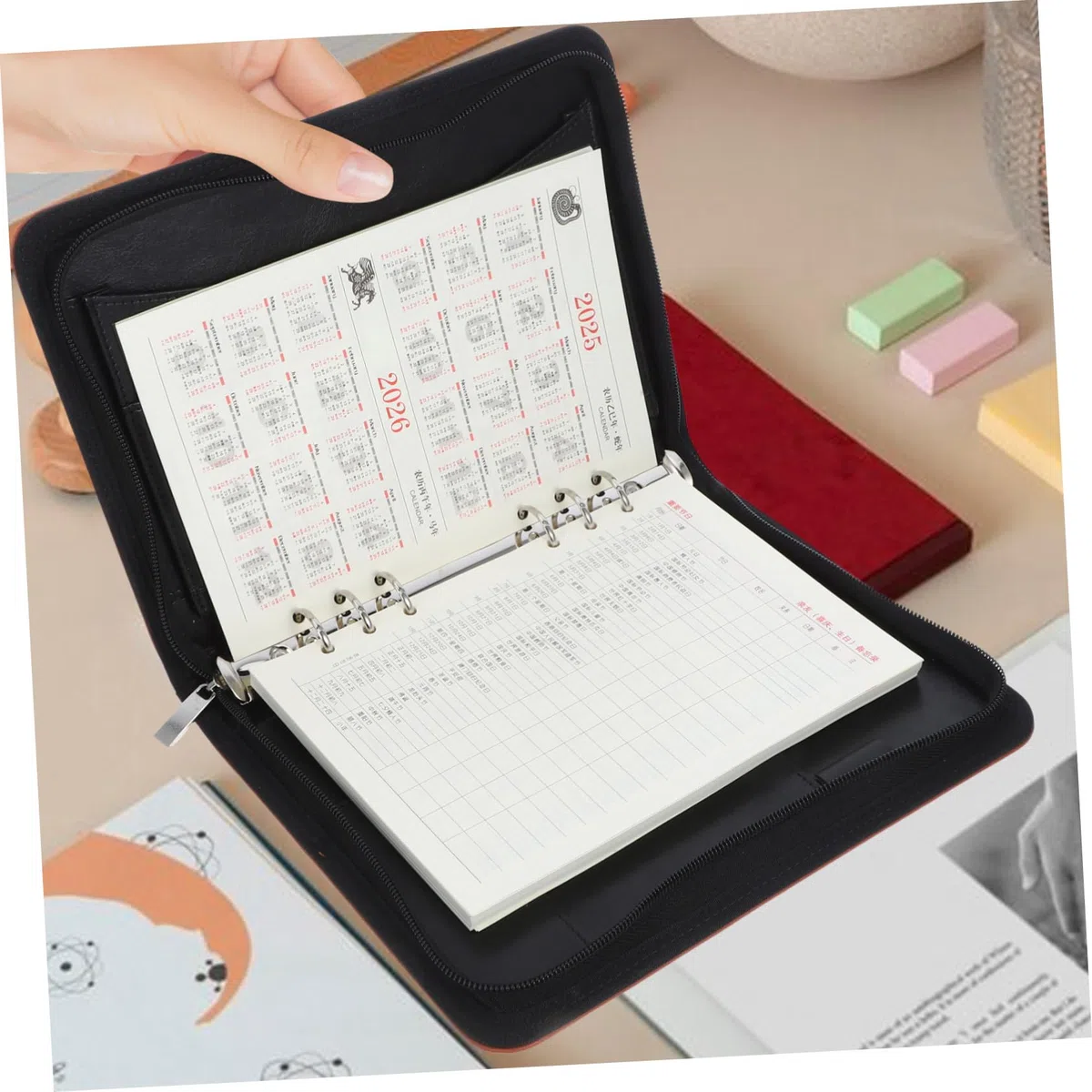 Carpeta de Anillas PU con Cremallera para Negocios Organizador de con Carpeta Portafolios Profesional con Cierre Seguro y Gran Capacidad para Oficina