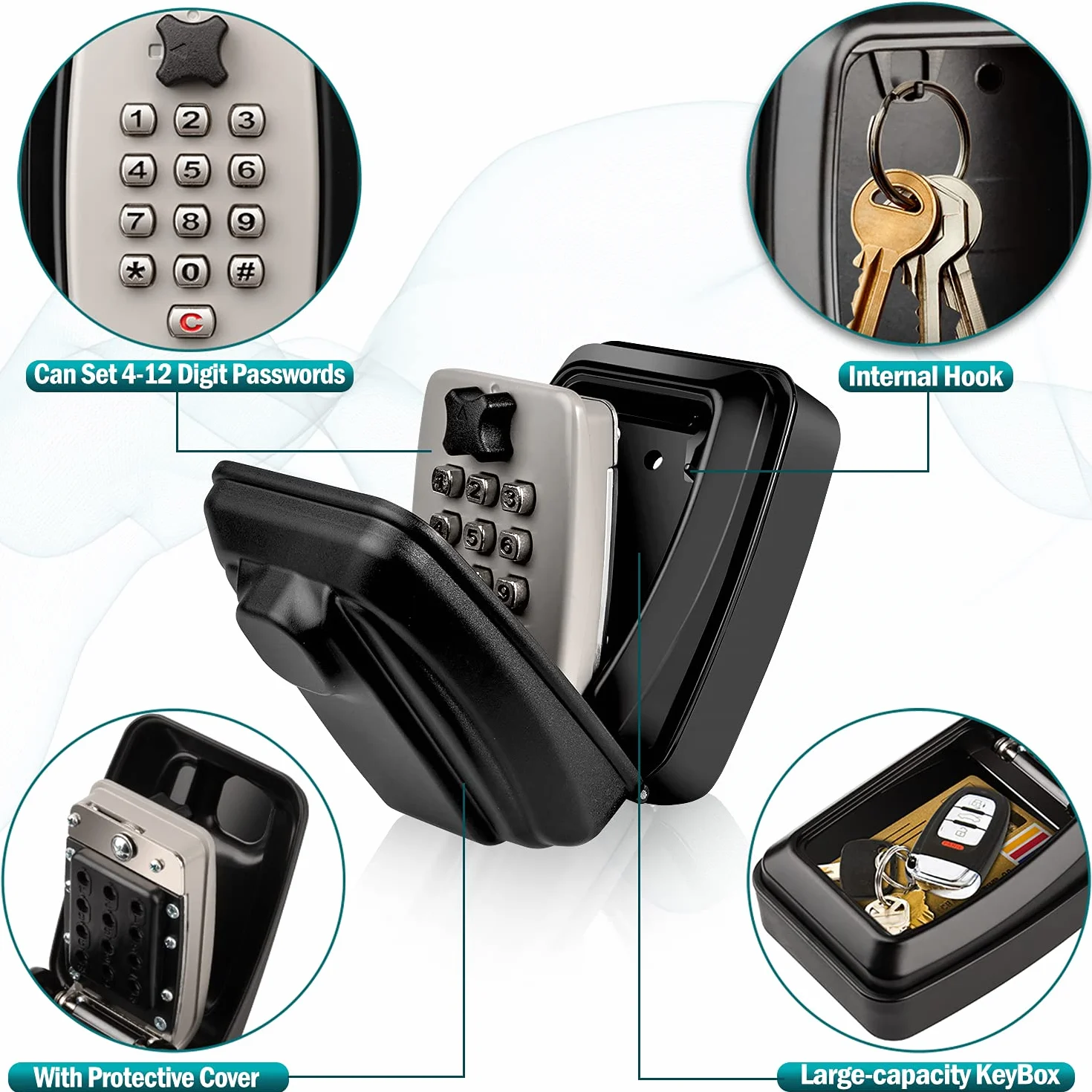 Cajetin Llaves con Codigo Grande Caja Seguridad Llaves Exterior 12 Dígitos Impermeable