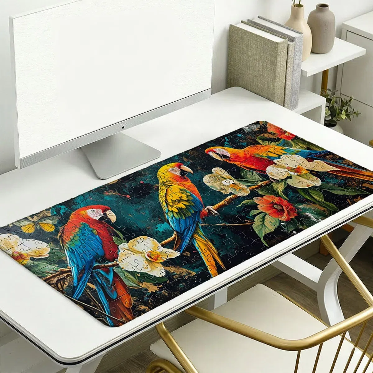 Alfombrilla Ratón XXL 1200 x 600 x 3 mm, Alfombrilla Escritorio, Loro Grande Protector de Mesa con Base de Goma Antideslizante y Bordes Cosidos, Impermeable, para Oficina, PC, Gaming (Flor) L-x8502