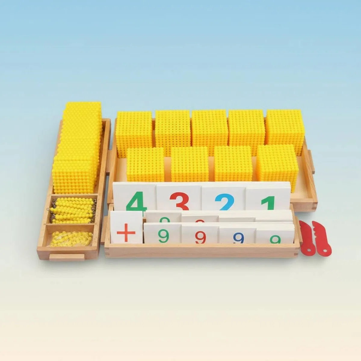 Juego Aritmético para Niños Material Madera y con Tarjetas de Símbolos Tarjetas Numéricas y Bandejas Organizadas para Operaciones Básicas Adecuado, Amarillo, Amarillo