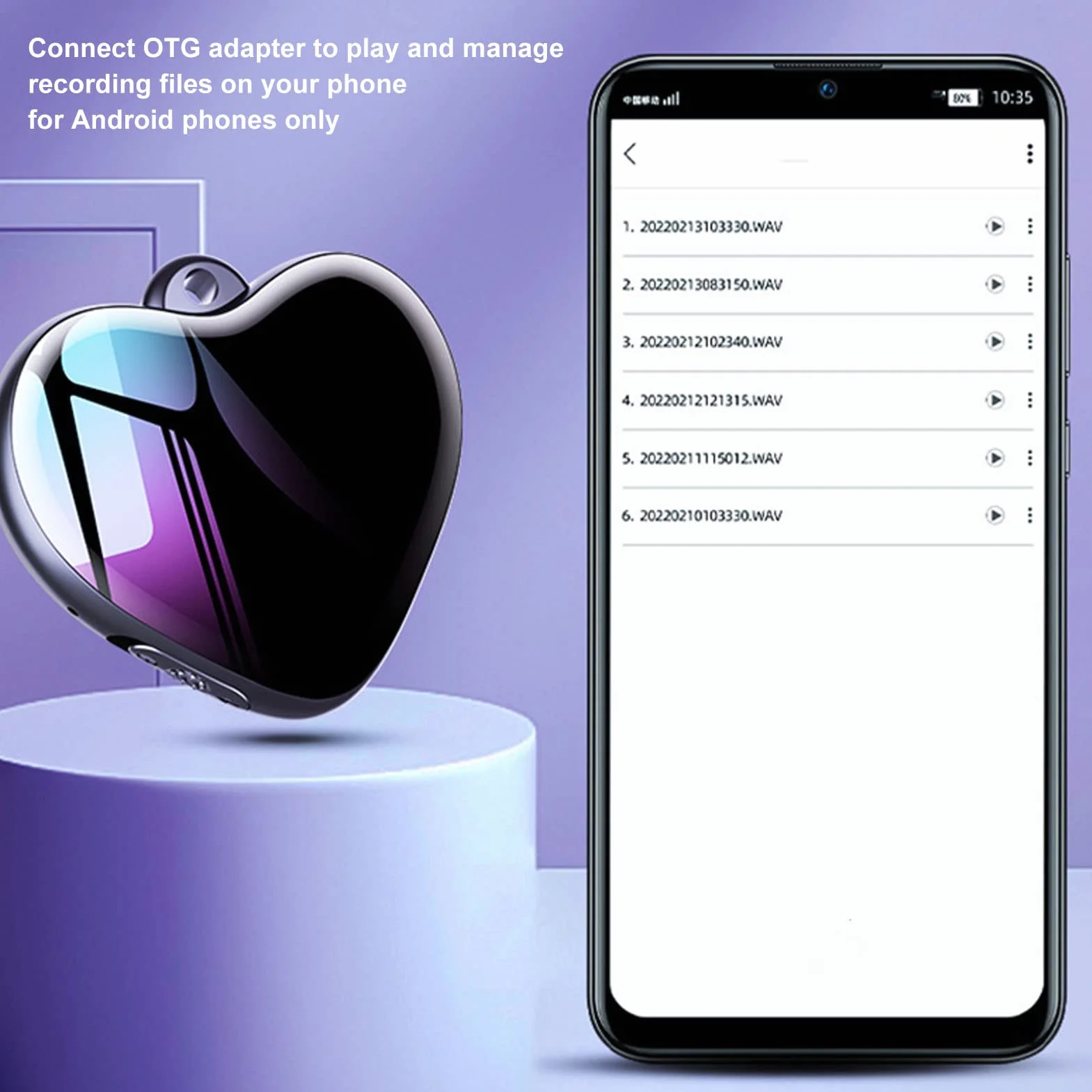 Grabadora Colgante en Forma de Corazón de 4 GB con Reducción de Ruido HD, Mini Grabadora de Sonido Activada por Voz Mini Grabadora de Voz Mp3 para Conferencias, Reuniones,