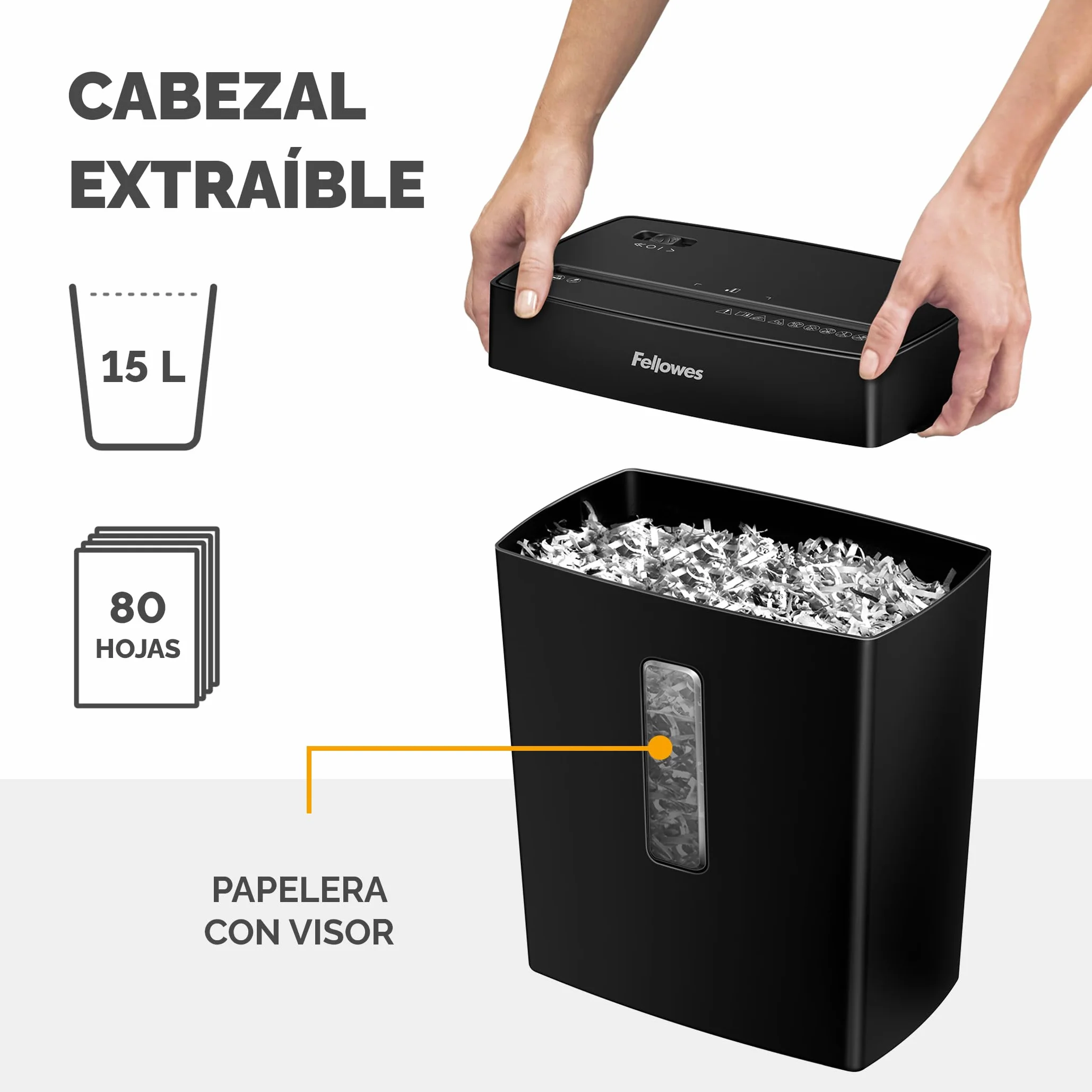 Fellowes FS-8C - Trituradora de Papel, Corte en partículas, Destruye hasta 8 Hojas, Destructora de Papel Uso Personal, Papelera de 15 litros, Nivel de Seguridad P4, Exclusiva de Amazon