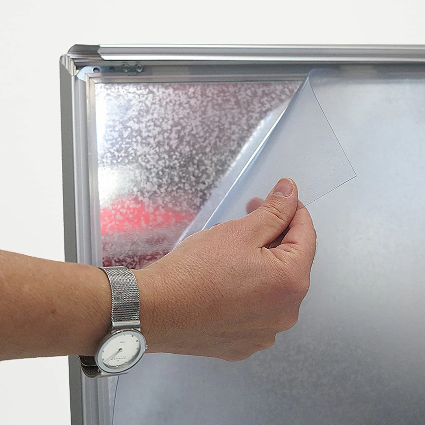 DisplayLager, Calidad danesa | Tope para clientes de aluminio | 2 carteles (ambos lados) | Soporte para carteles resistente a la intemperie para aceras (plata, A0)