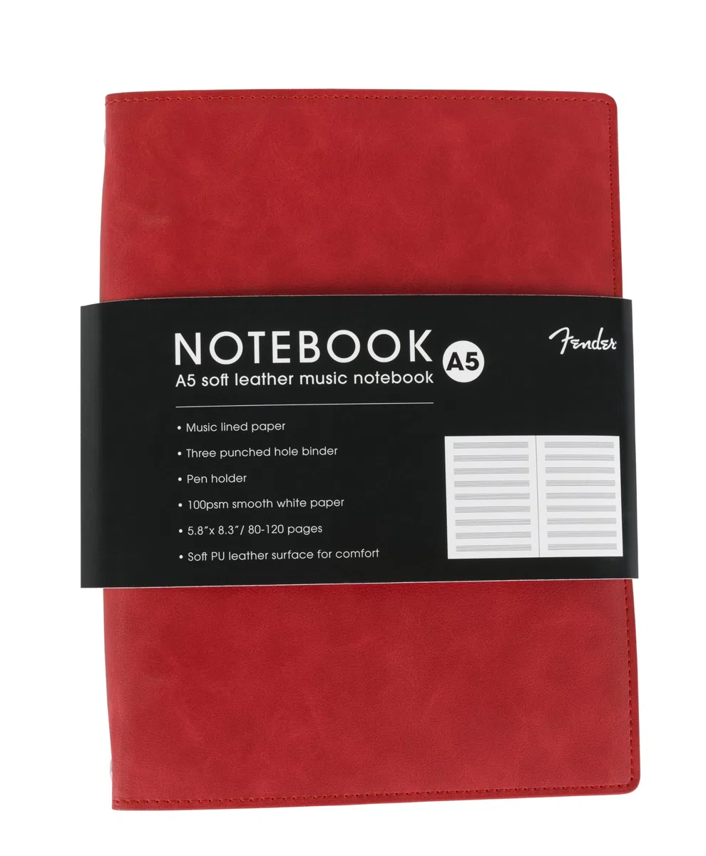 Fender Cuaderno de notas musicales de cuero vegano, rojo Dakota