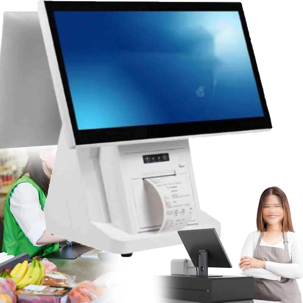 Sistemas Tpv para Restaurantes con Doble Pantalla TáCtil De 15,6 Pulgadas: Caja Registradora Todo En Uno para PequeñOs Negocios, 8 GB De Ram, 128 GB De Ssd DualScreen-A（80mm）