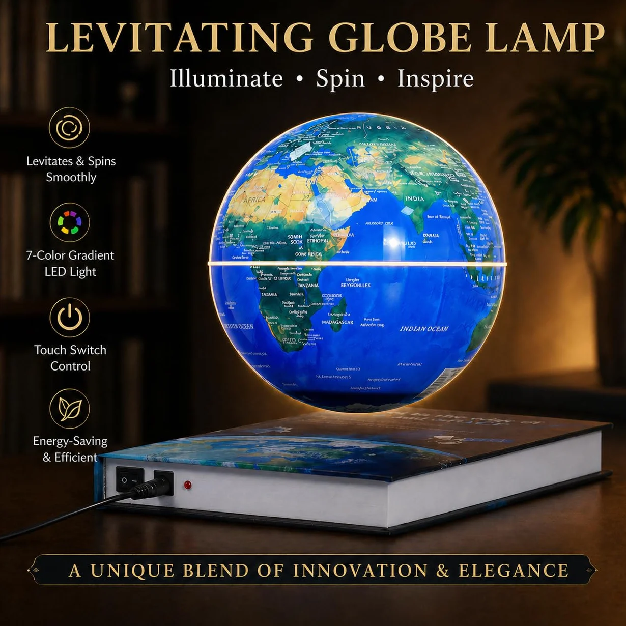 Plataforma flotante magnética y flotante Geo-globo 6 pulgadas mundo con luz LED para regalo de niños, decoración de escritorio genial para hombres/regalo de Navidad