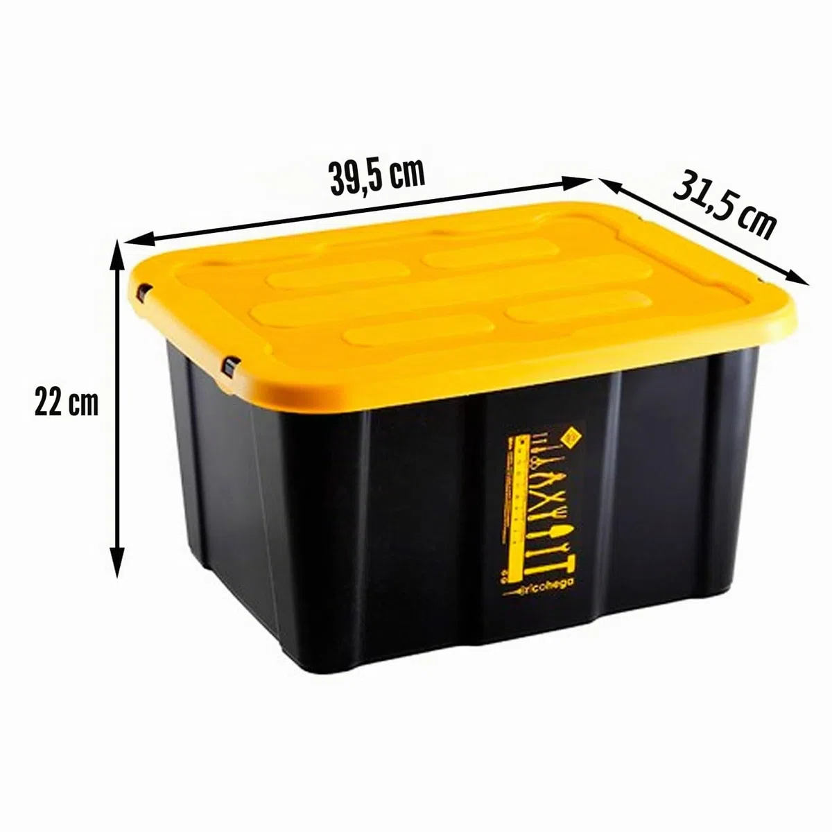 Acan Tradineur - Pack de 6 Cajas de almacenaje apilable con tapa, plástico, cajón multiusos, ordenación, herramientas, hogar, fabricada en España (17 litros - Amarillo/Negro - 39,5 x 31,5 x 22 cm)