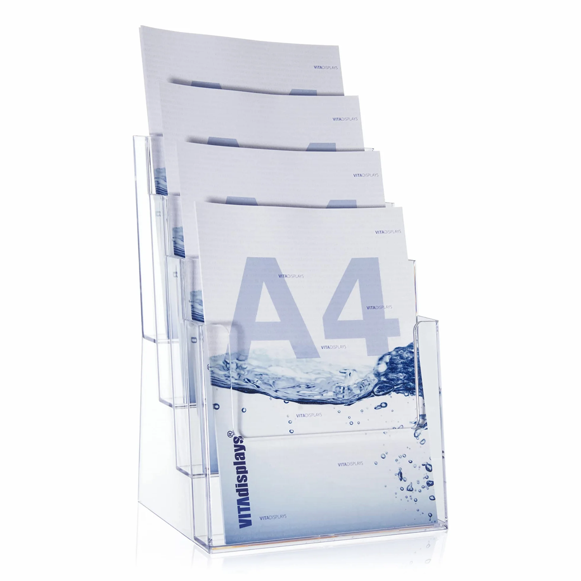 Sugerencias Taymar Soporte de mesa para folletos en formato A4, DL, 4 niveles, transparente, 8 compartimentos