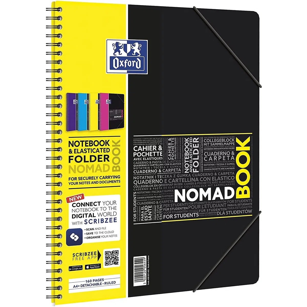 OXFORD Lote de 3 cuadernos Polypro Estudiante NomadBook A4+ 160 páginas, 90 g, rayado, color aleatorio