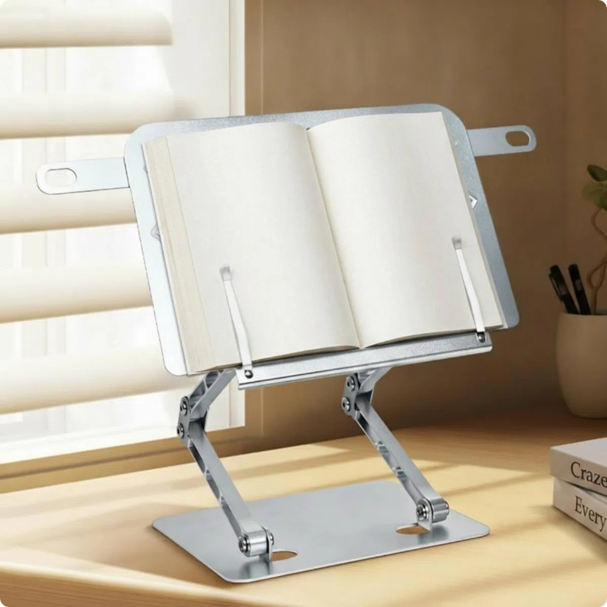 perfeclan Soporte de Lectura Infantil Atril para Libros Soporte Plegable Portapáginas con Clip Regulable 43-48 Cm Base Estable 23 Cm X 19 Cm Aleación de