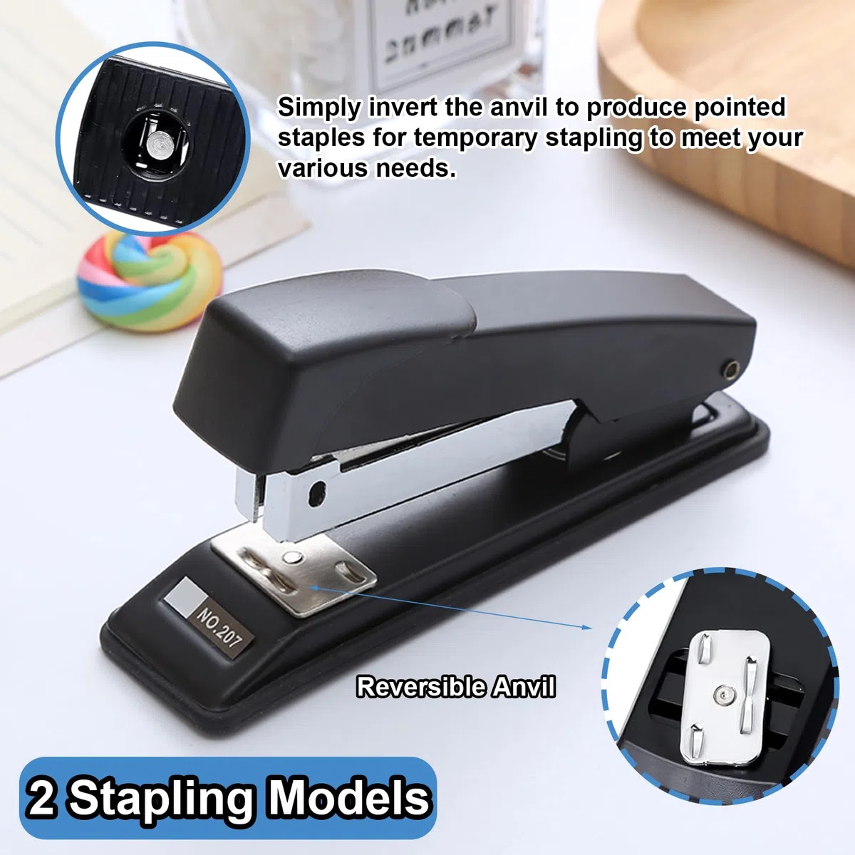 smilixin 2 grapadoras, 25 hojas de capacidad con 2000 grapas estándar, grapadoras de escritorio resistentes, grapadoras de oficina, grapadoras de escritorio para oficina escolar, negro y azul