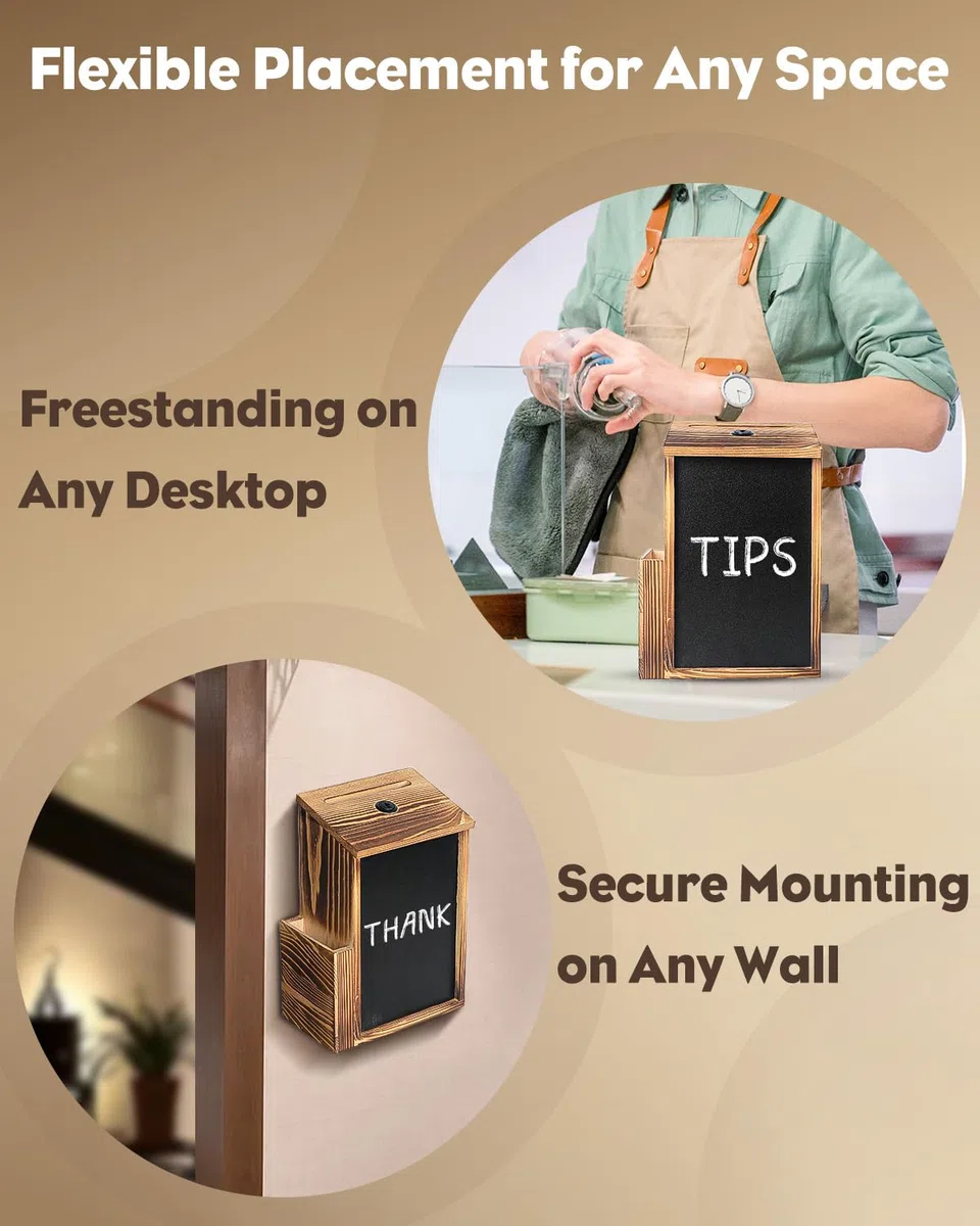 Uniclife Caja de sugerencias Wood, cajas de donativos de madera para recaudar fondos, caja de oraciones con pizarra y 50 tarjetas de sugerencias, urna para votos para bodas